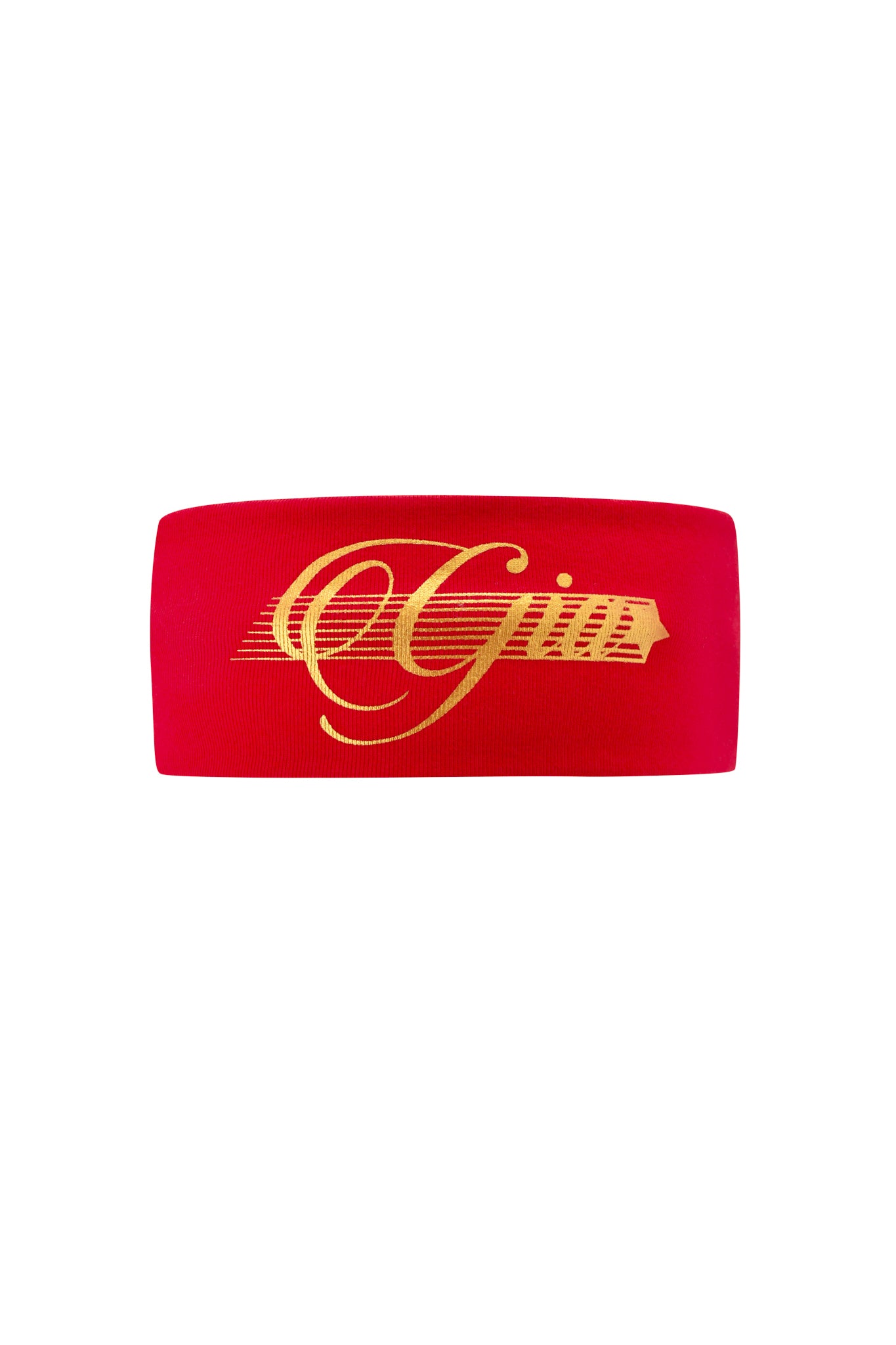 The I.AM.GIA NOVIA LACE-UP T-SHIRT AND HEADBAND - RED features a bold headband with "Giji" in gold cursive, pairing perfectly with your I.AM.GIA baby tee or stretch cotton soccer jersey for a sporty, standout look.