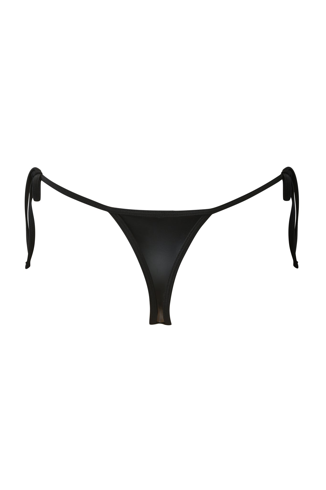 The I.AM.GIA ALOHI BIKINI BOTTOM - BLACK is a cheeky, metallic bikini bottom with side ties, shown on a white background—perfect for bold beach style.