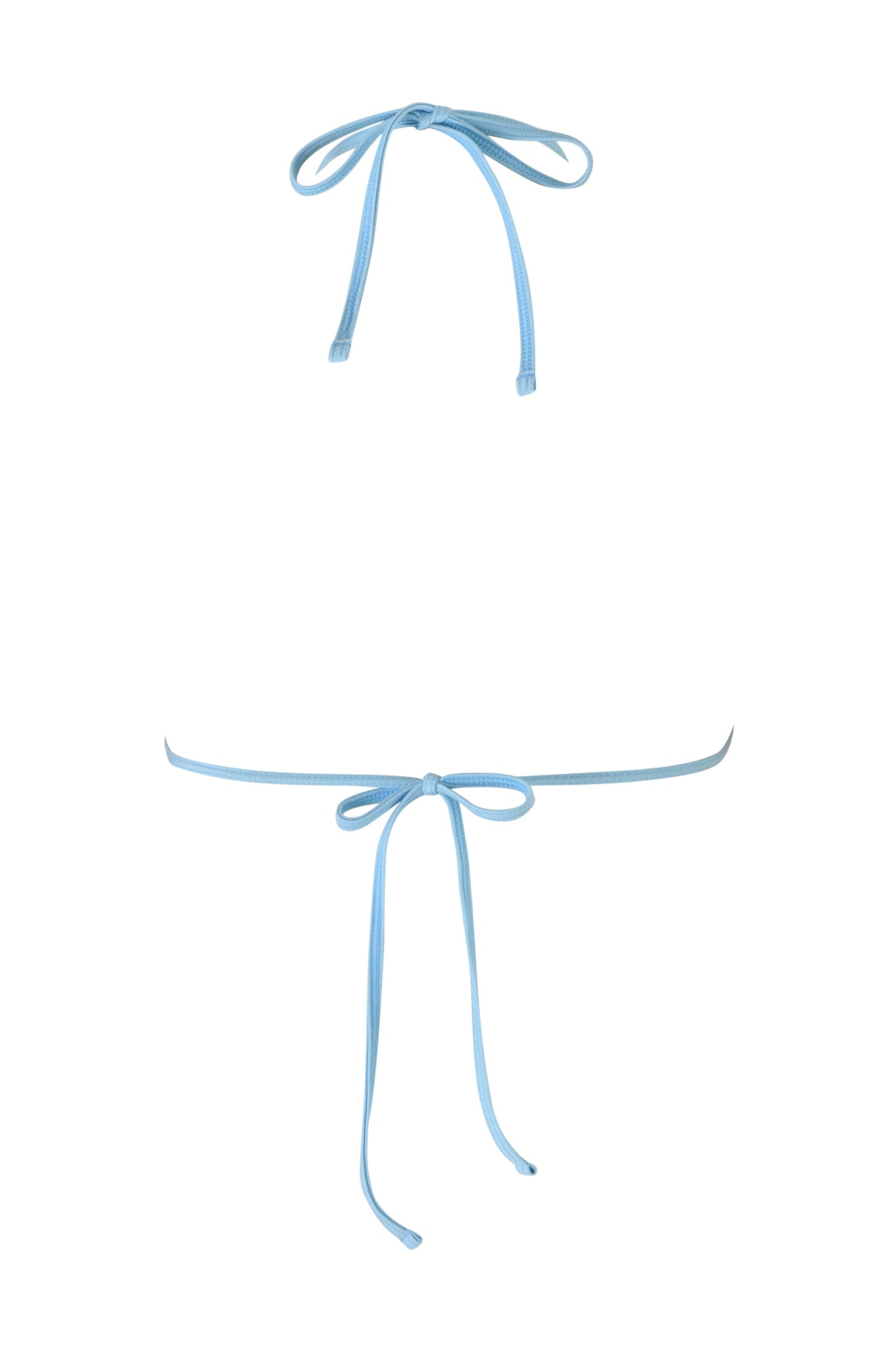 The SHINY AVA BIKINI TOP - NEUTRAL : LEOPARD : WILD CARD by I.AM.GIA, crafted in a shimmer swim fabrication, showcases an untied string bikini top and bottom arranged neatly on a white background. The adjustable strings form loops and long tails, adding a touch of elegance to this stylish ensemble.