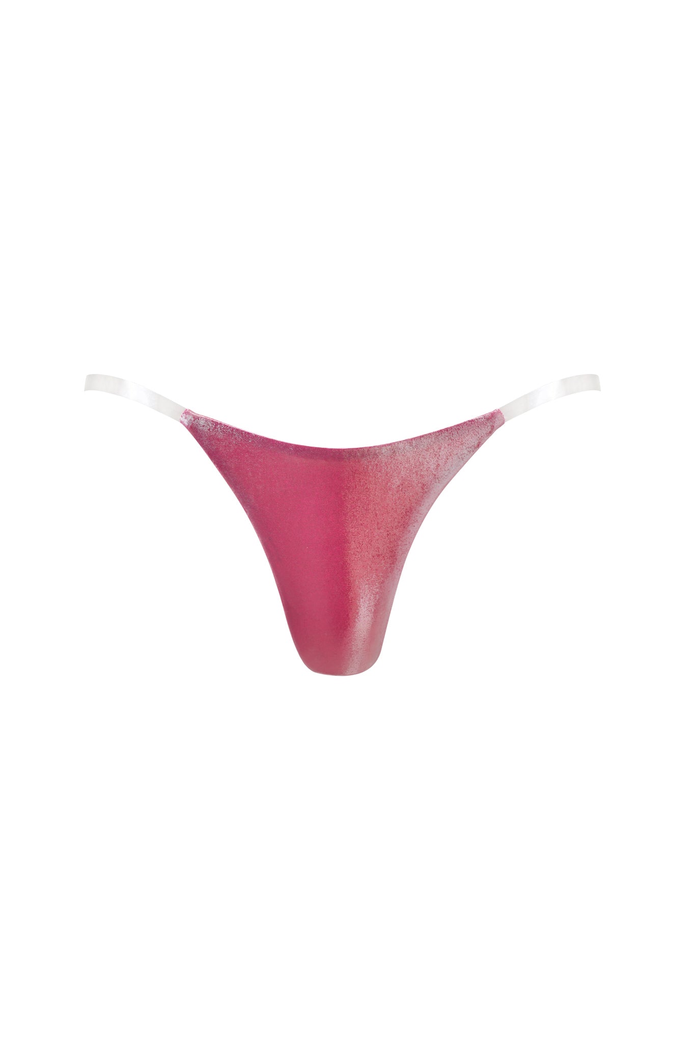 The I.AM.GIA SISI BIKINI BOTTOM - PINK features a cheeky cut in sheer pink fabric with thin white elastic straps, shown against a white background.