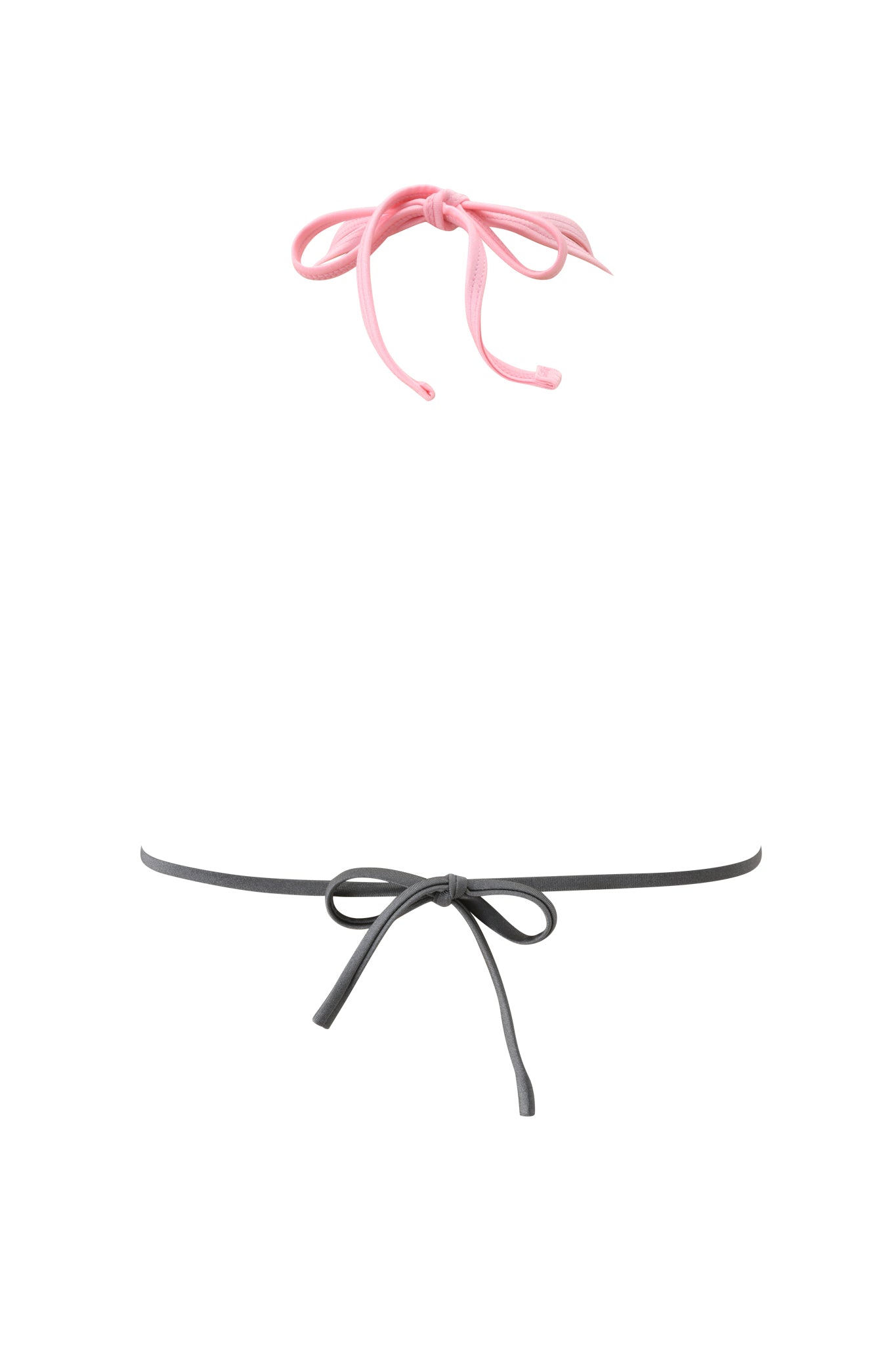 A minimal image displaying only the pink neck tie and black waist tie of the I.AM.GIA CAMERON BIKINI TOP in Baby Pink against a white background, with the rest of the bikini top and body not shown.