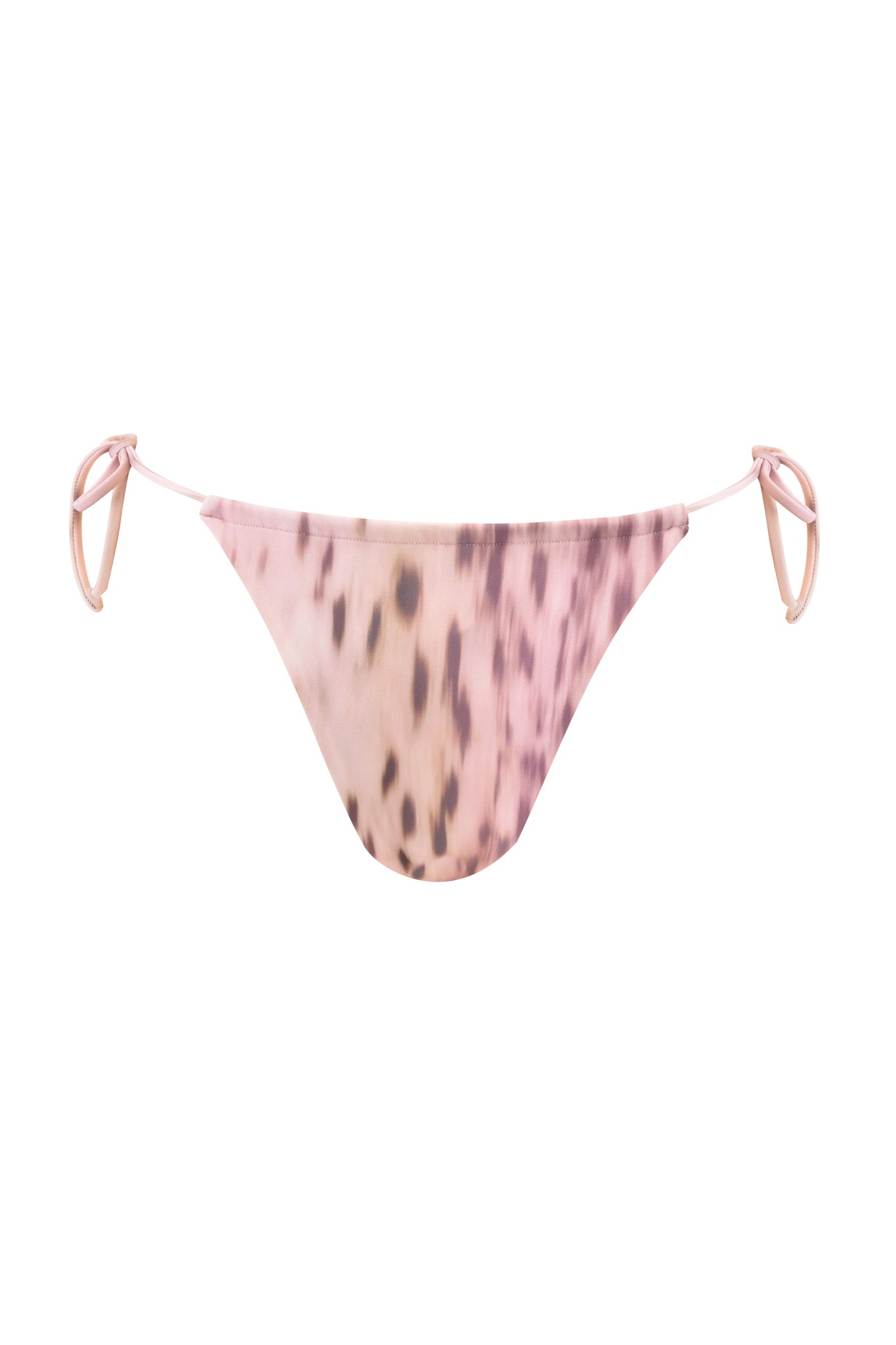 The NIKYTA BIKINI BOTTOM - BLURRED CHEETAH by I.AM.GIA features a pink cheetah print and side tie strings, shown against a plain white background.