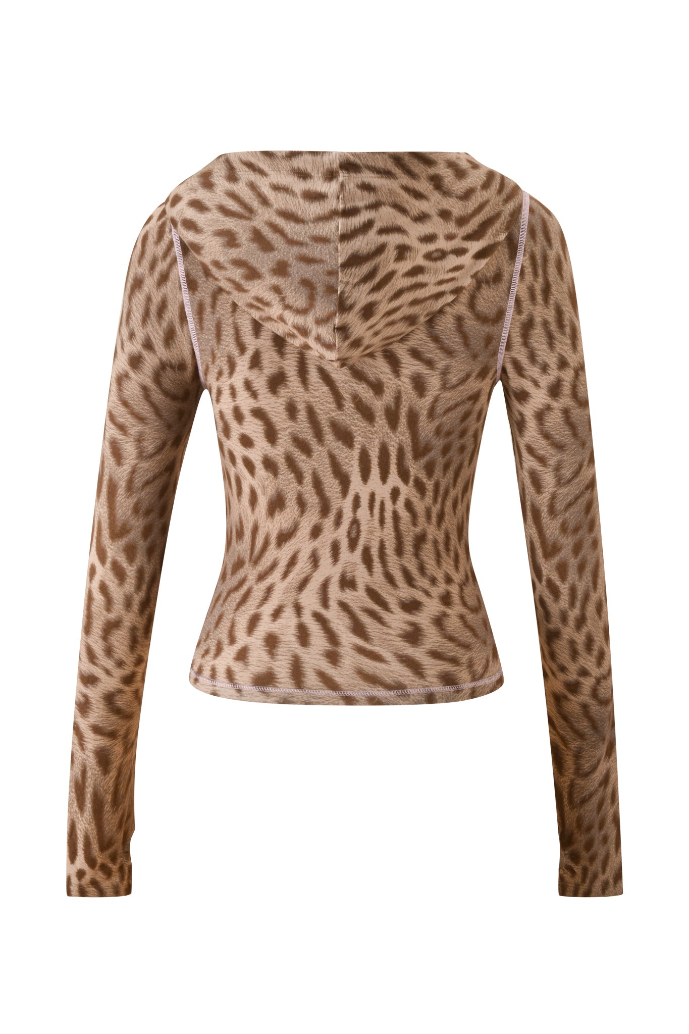 Back view of the I.AM.GIA BLARE HOODIE - BLAZE CHEETAH, a long-sleeve bamboo hoodie with a brown and tan cheetah print, shown against a plain white background.
