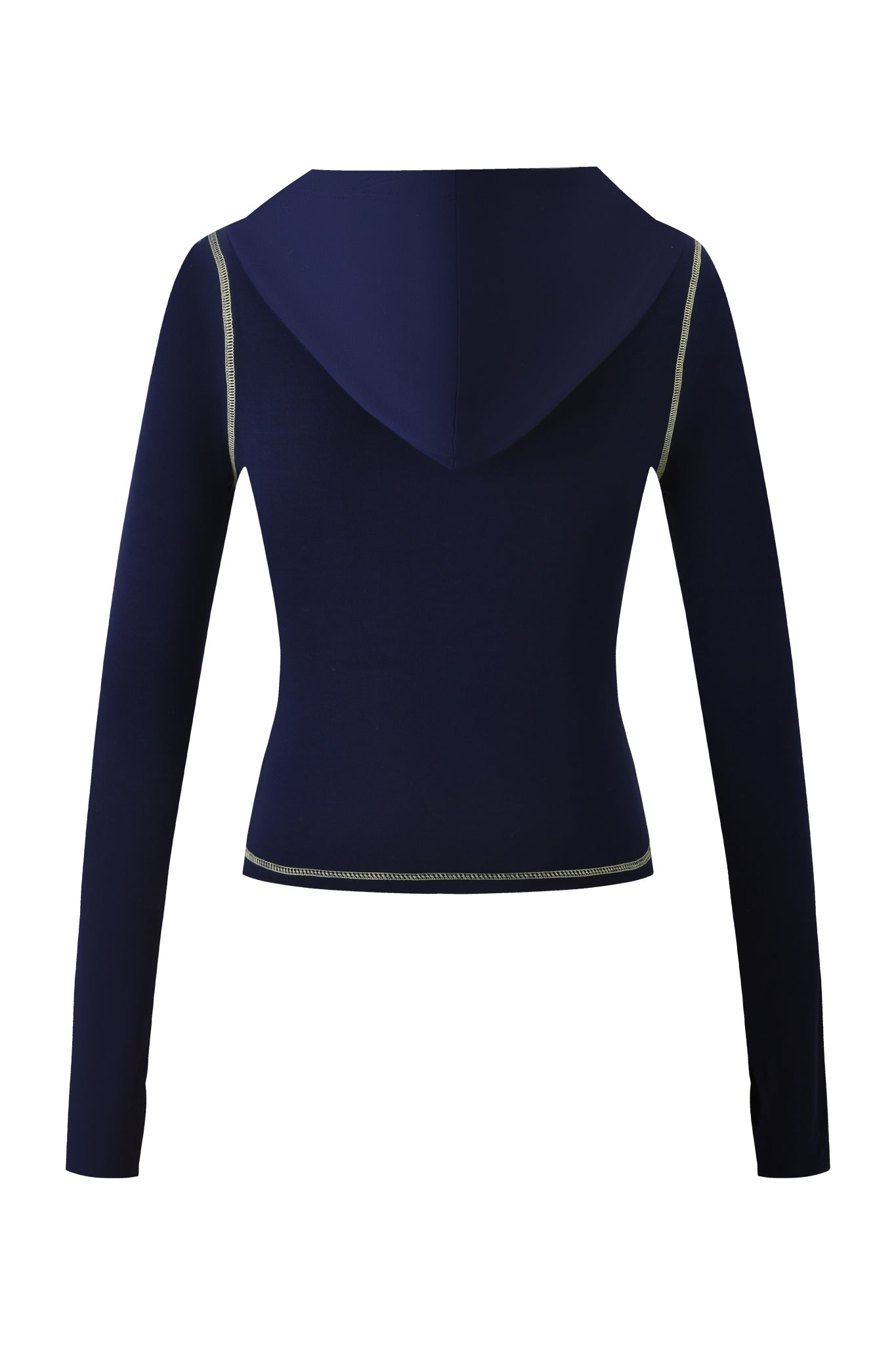 The I.AM.GIA BLARE HOODIE - NAVY is shown from the back, featuring long sleeves and light-colored stitching along the seams and hem for extra detail.