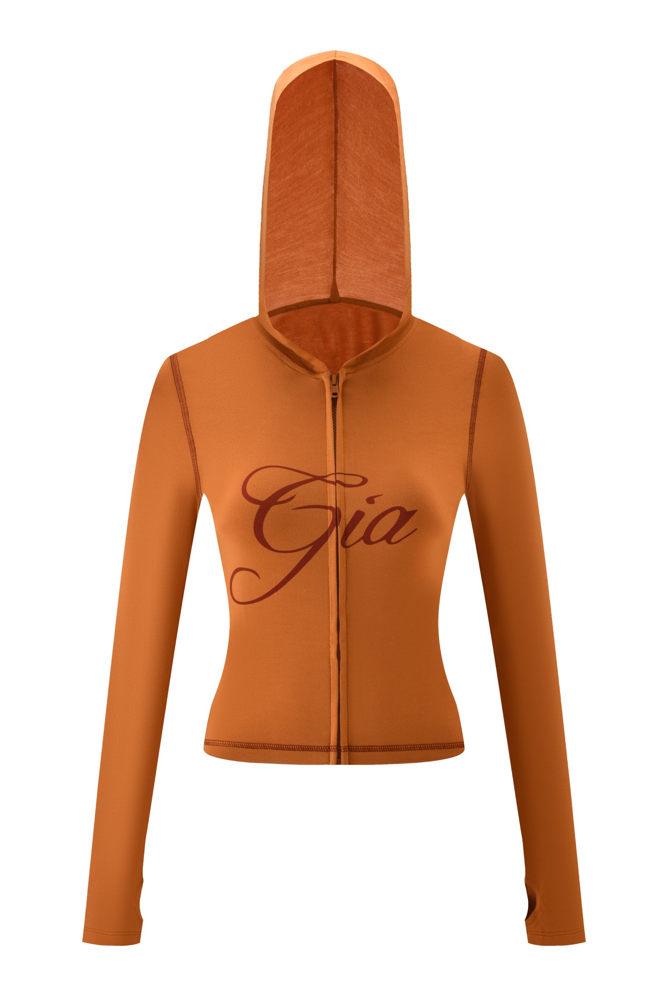 The I.AM.GIA BLARE HOODIE - PUMPKIN is a cozy long-sleeved orange hoodie with a hood, perfect for standout style.