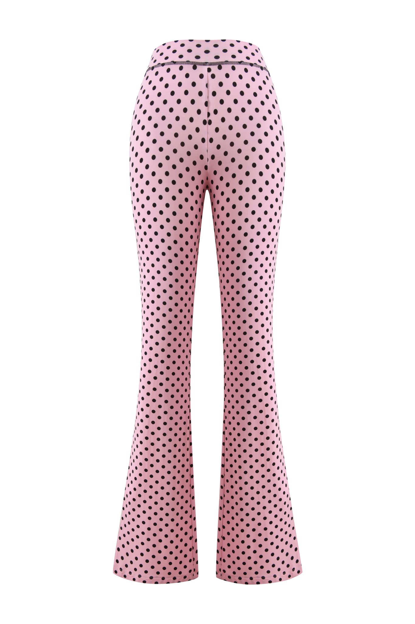 The I.AM.GIA BLARE TRACKPANT - PINK POLKA DOT features a high-waisted fit and black polka dots, shown from the back against a white background.