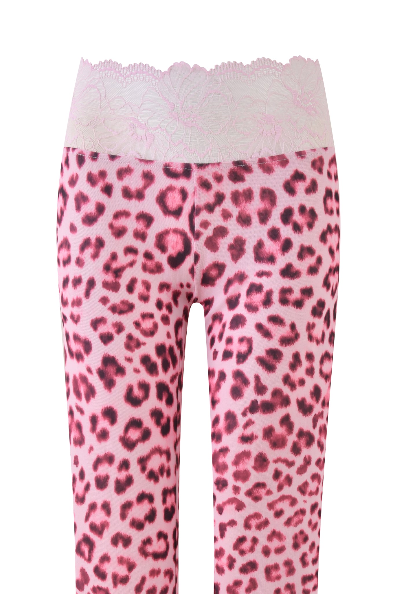 The SILO PANT in Pink Leopard from I.AM.GIA offers a wild touch of elegance with its low-rise design and floral lace waistband.