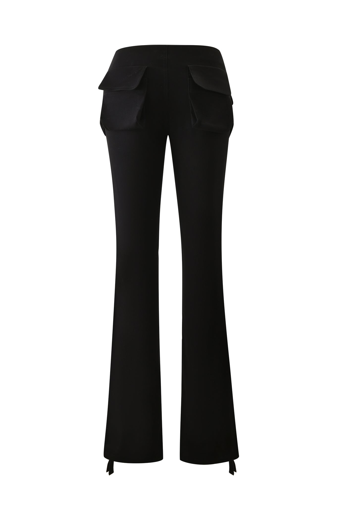 The I.AM.GIA KIMANI PANT - BLACK is a pair of mid rise cargo pants with two large flap pockets on the back upper hips and subtle slits at the bottom of each straight leg.