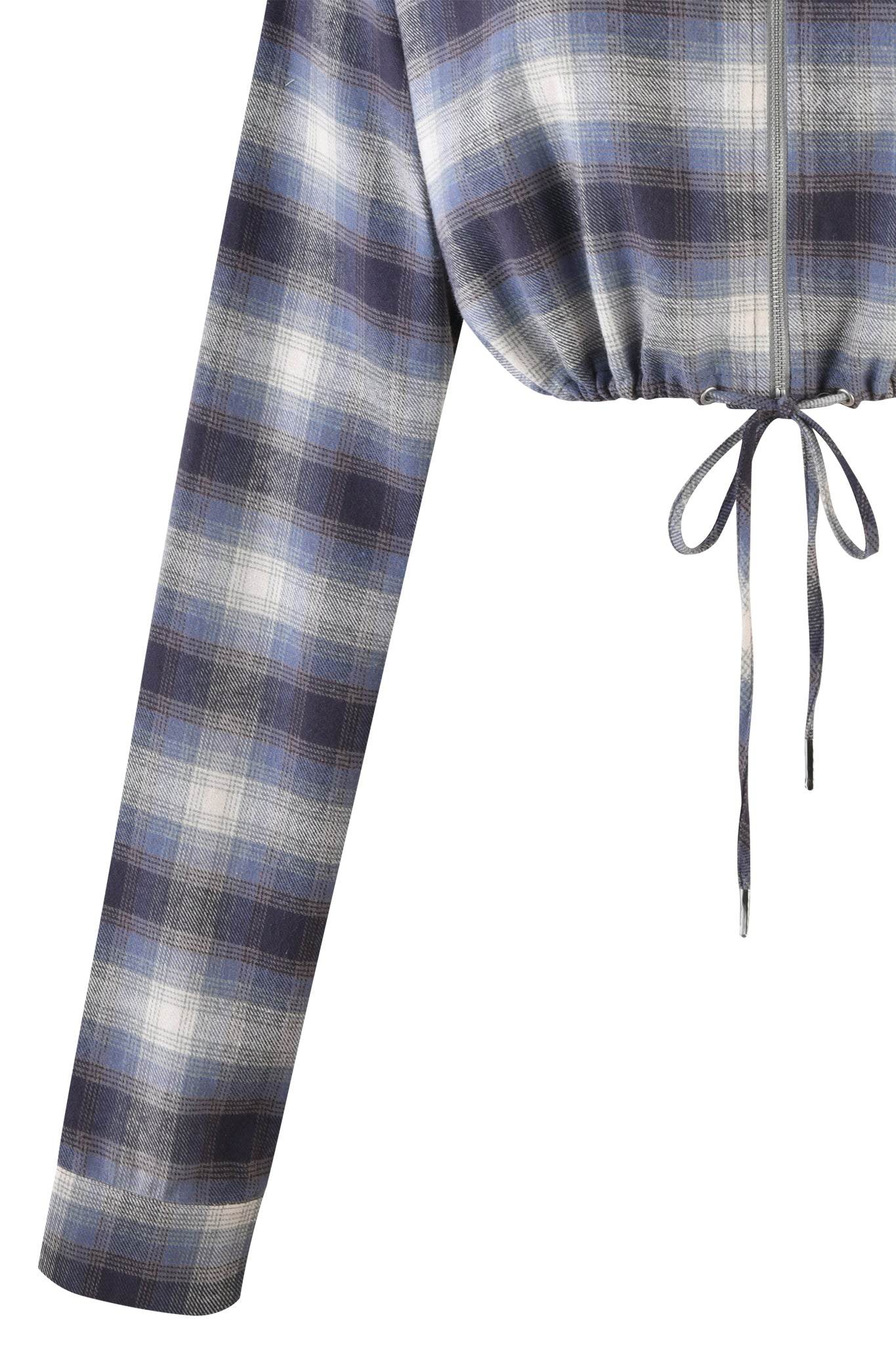 A long sleeve of an I.AM.GIA TIFF JACKET in blue and white plaid.