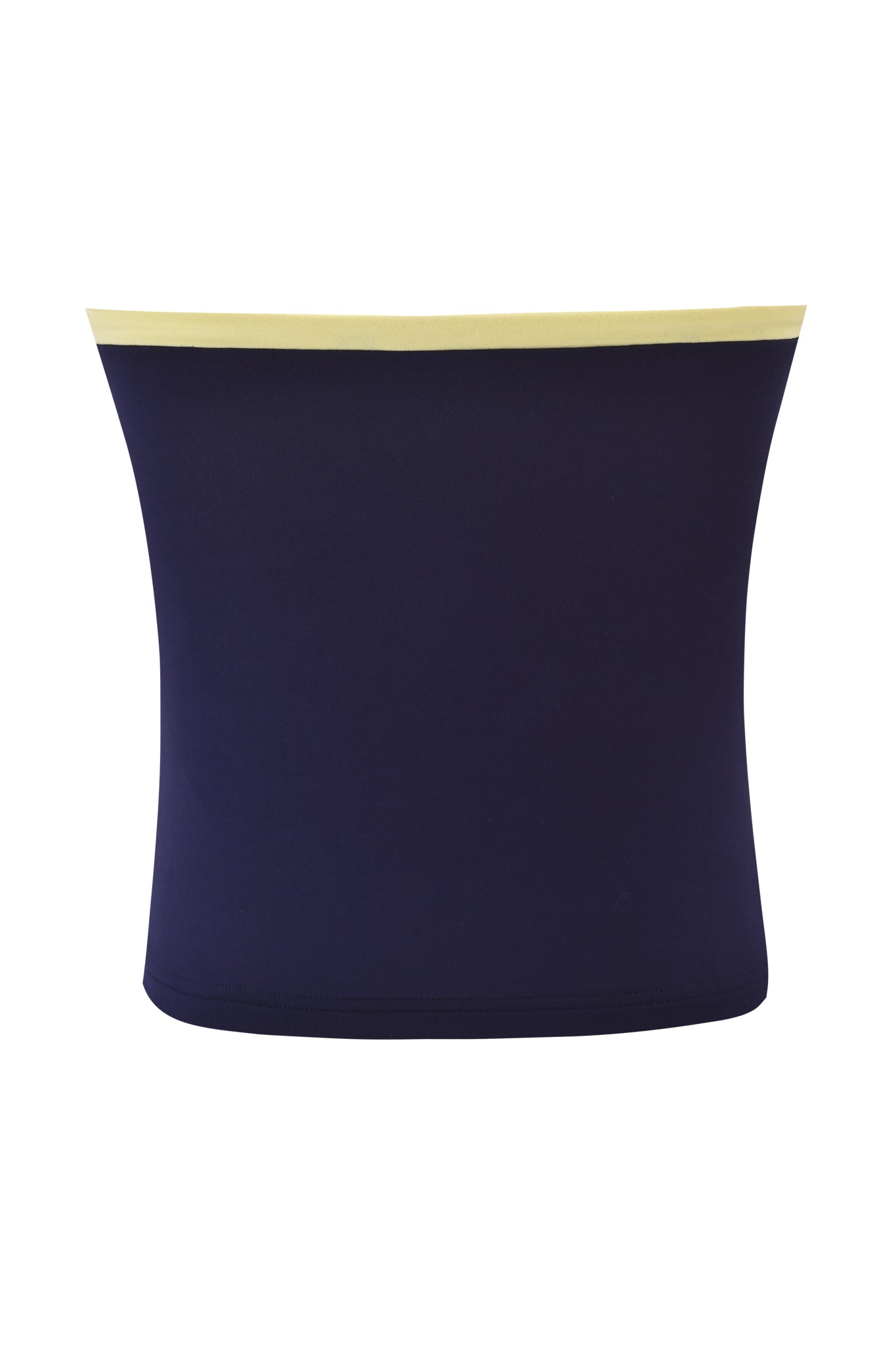 The I.AM.GIA MICHELLE BOOB TUBE - NAVY is a strapless navy bodycon tube top with a straight cut and pale yellow band on the top edge, shown against a white background. Perfect for an effortless, chic look.