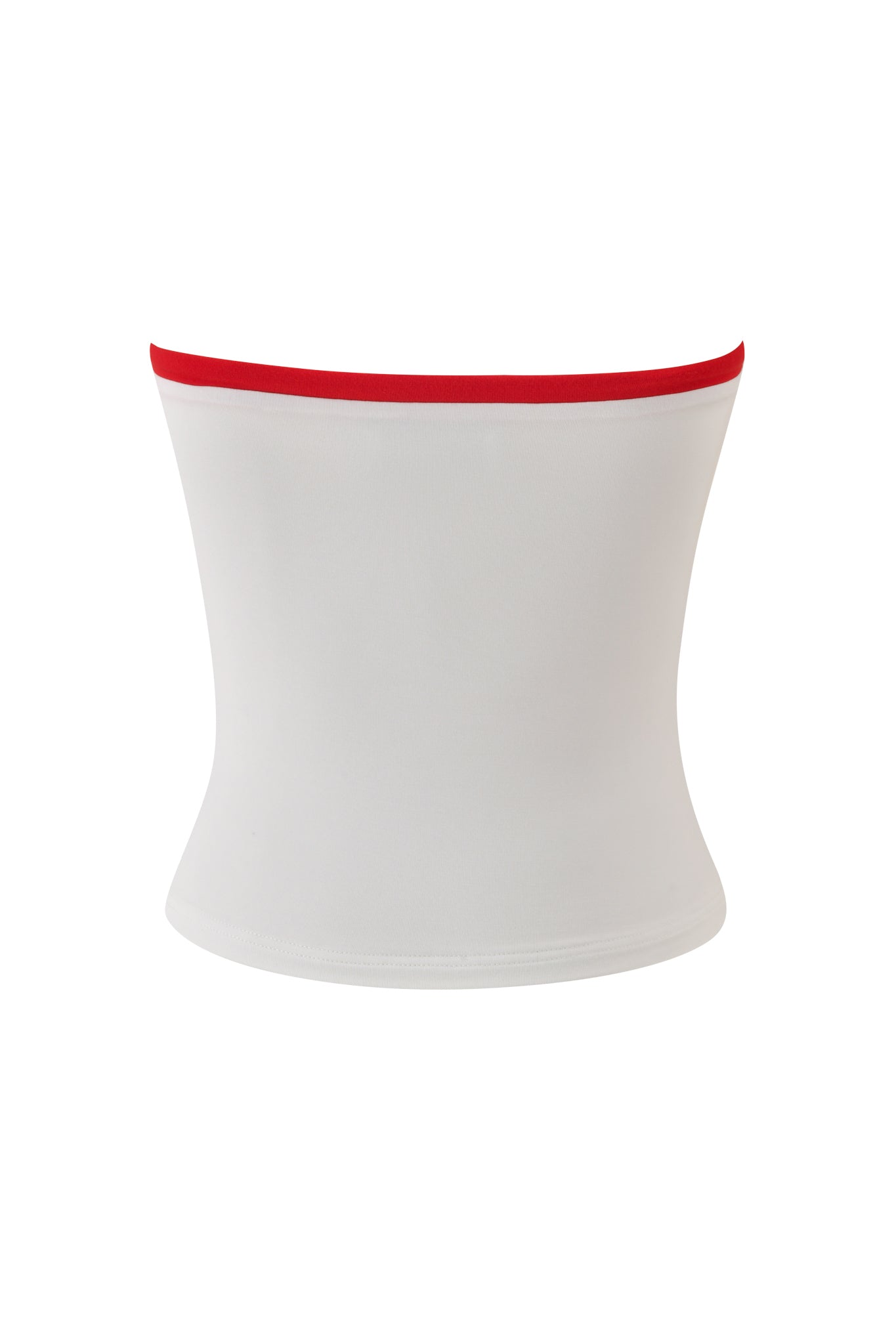 The MICHELLE BOOB TUBE - WHITE by I.AM.GIA is a white, strapless, fitted top with a single red band along the top edge, shown against a plain white background.