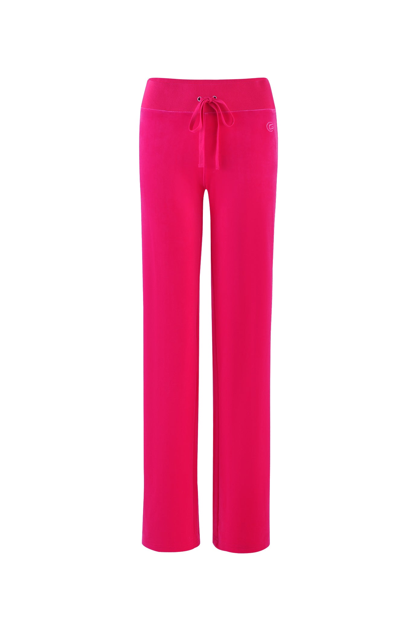 A pair of hot pink Stacey Velour Pants from I.AM.GIA featuring a drawstring waistband. The pants have a straight-legged and relaxed fit.