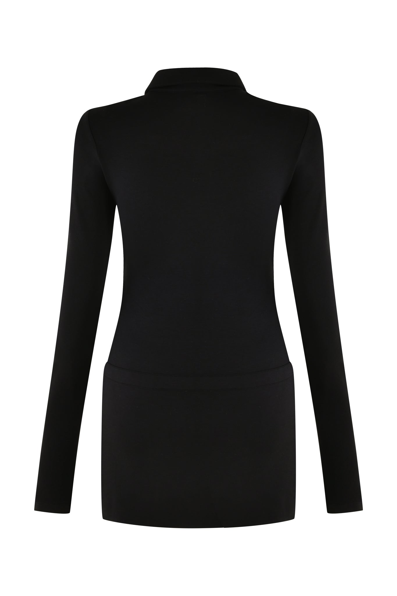 The TASMIN MINI DRESS - BLACK by I.AM.GIA is shown from the back. The design is simple with a straight cut, a defined waist, and a collared neck.