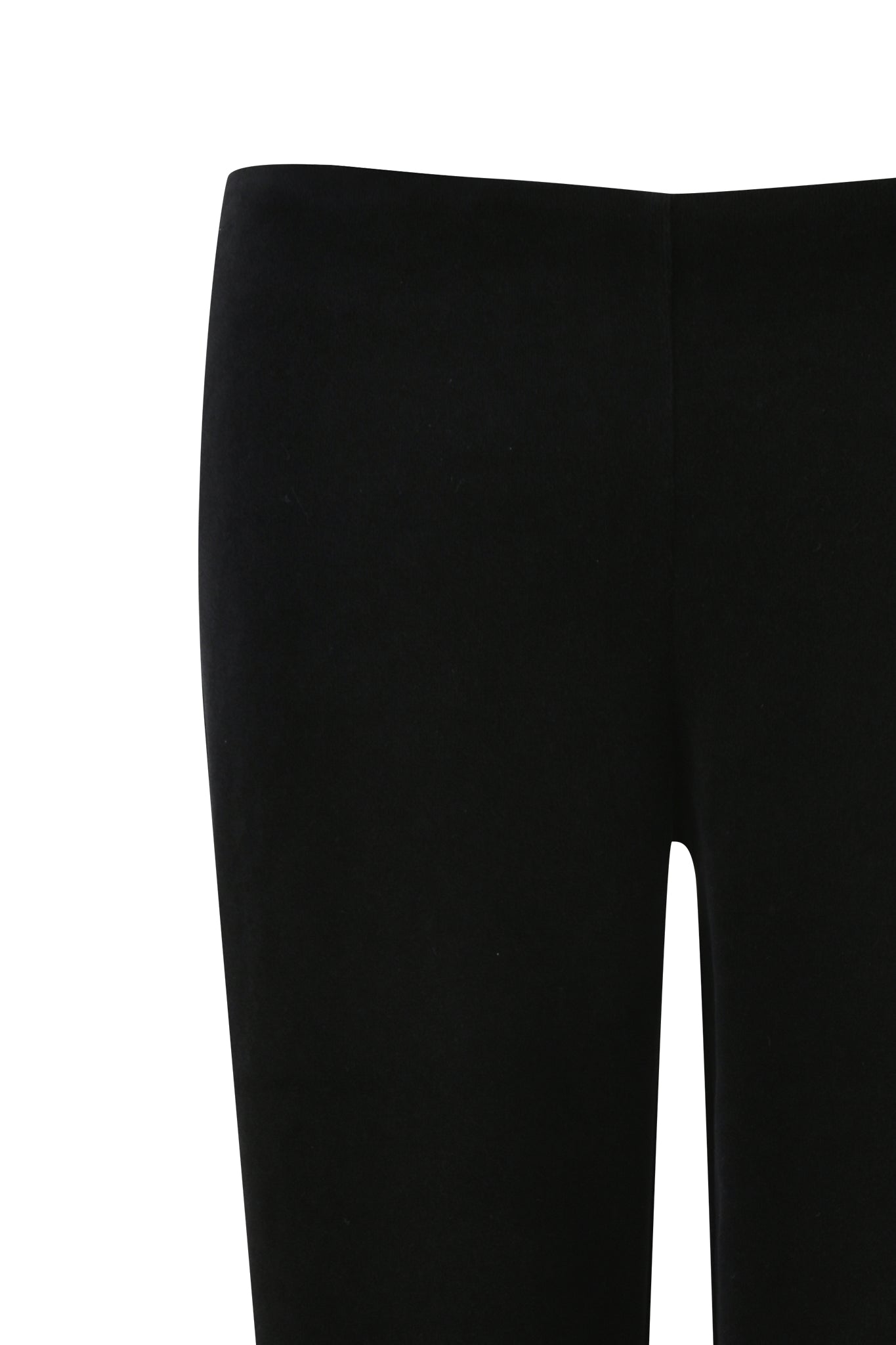 A close-up view of I.AM.GIA's LAURA VELVET LEGGING in black, highlighting the waistband and upper leg area against a plain white background.