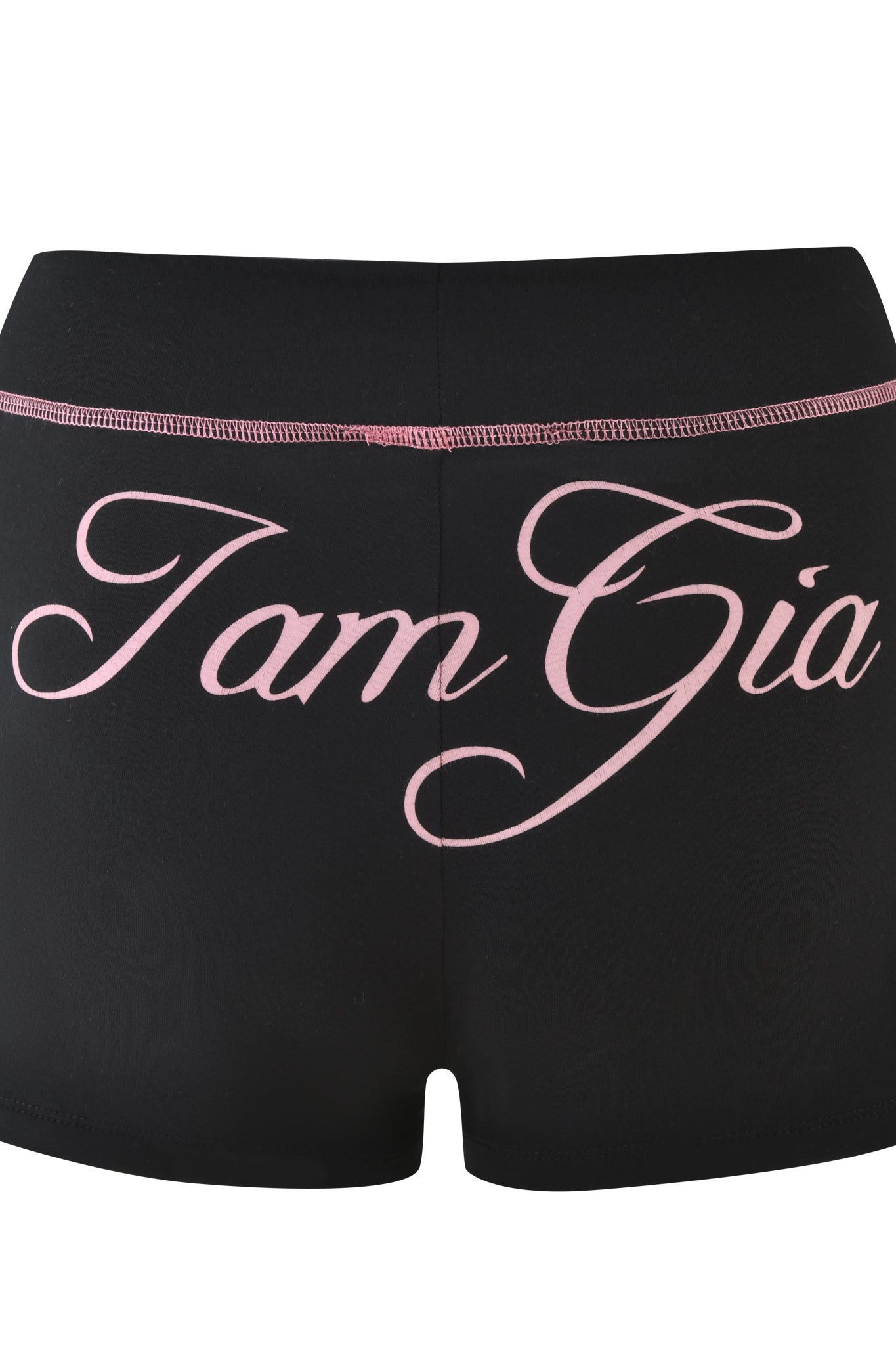 These BLARE SHORT - BLACK by I.AM.GIA display the logo in pink cursive on the back and are made from stretchy bamboo fabric for maximum comfort.