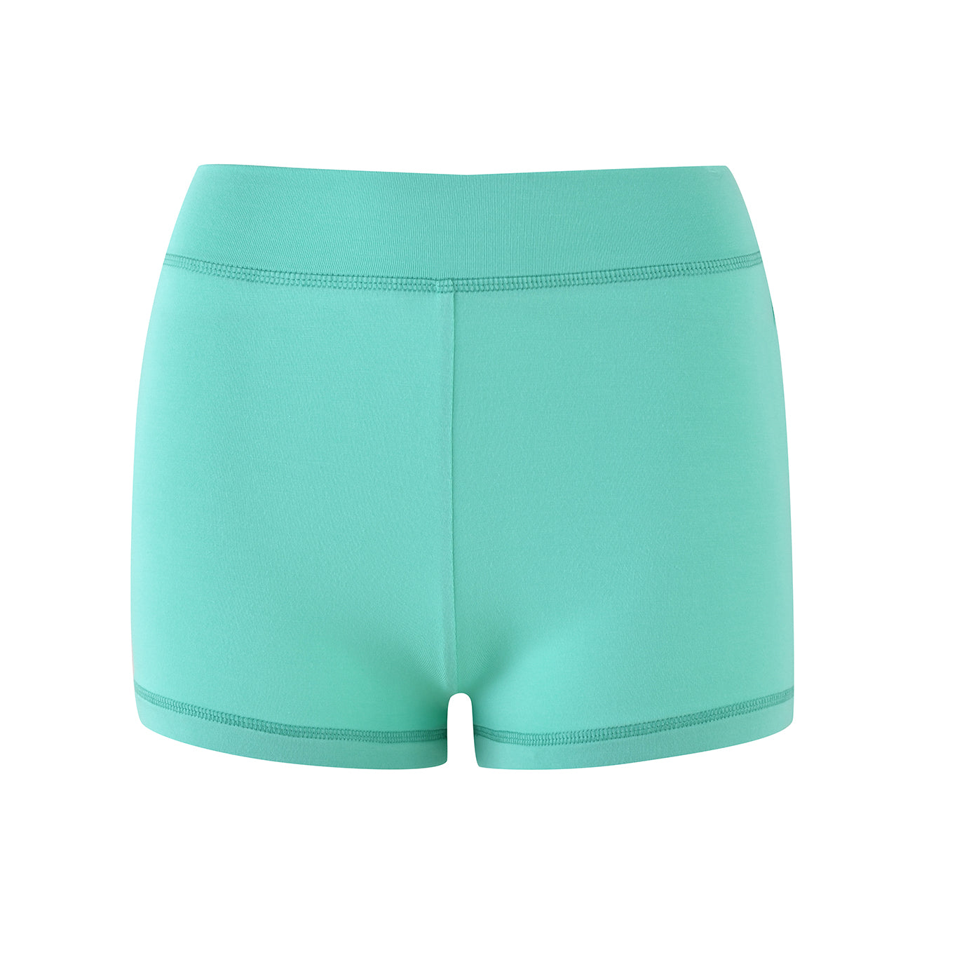 I.AM.GIA's BLARE SHORT in turquoise teal, made from stretchy bamboo fabric with a wide waistband and stitched details, displayed on a white background.