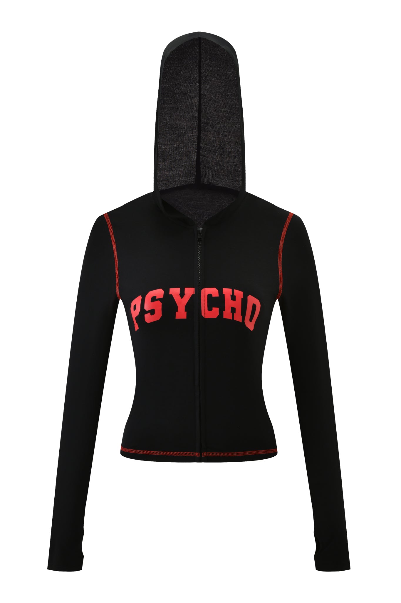 The I.AM.GIA BLARE HOODIE - BLACK PSYCHO is a bold black and red hoodie with a hood, perfect for making a statement.