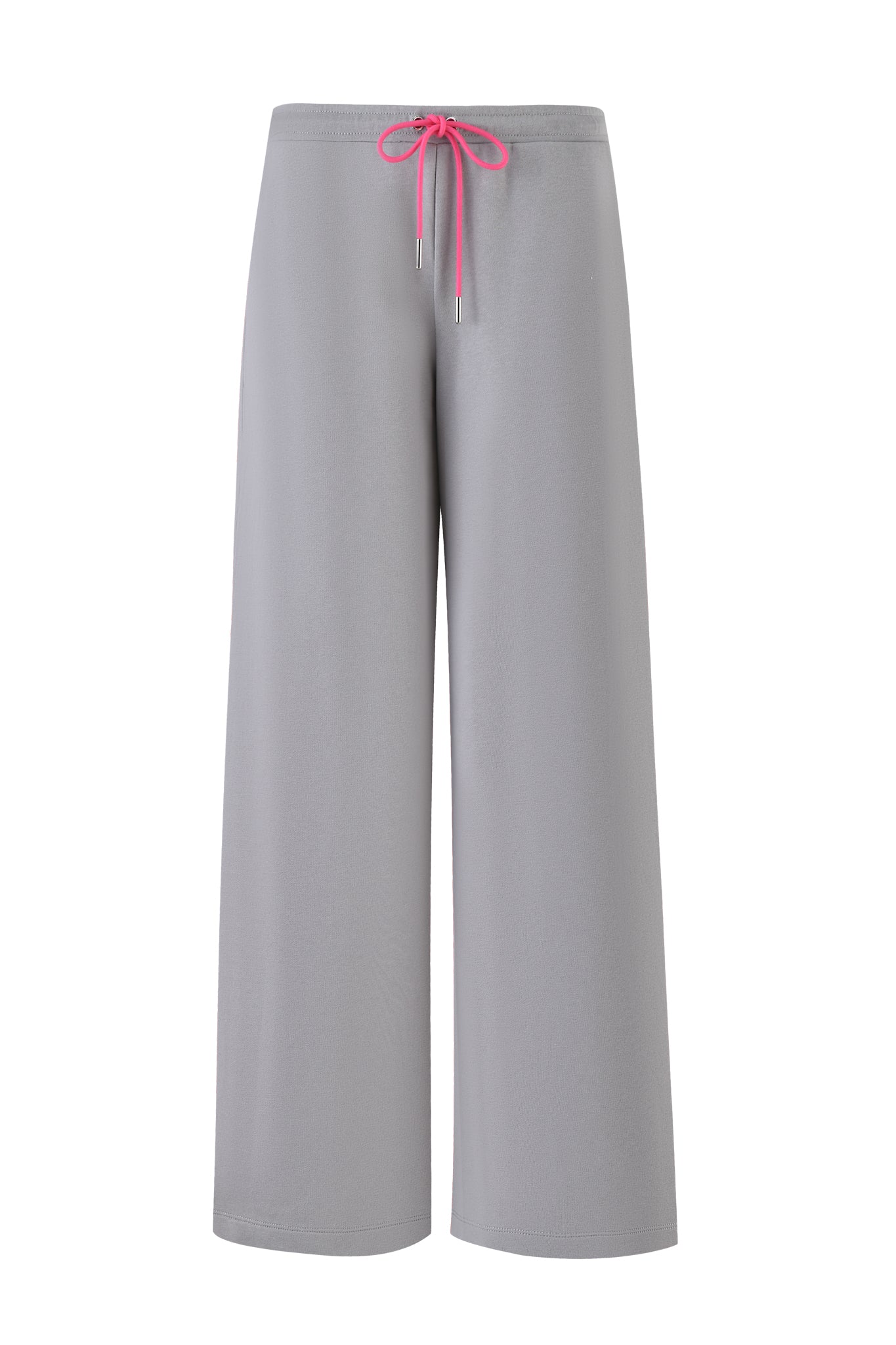 The ARLO TRACK PANT - GREY : PINK from I.AM.GIA is a relaxed-fit, casual yet stylish track pant featuring wide legs, a pink drawstring waistband, and I.AM.GIA branding.