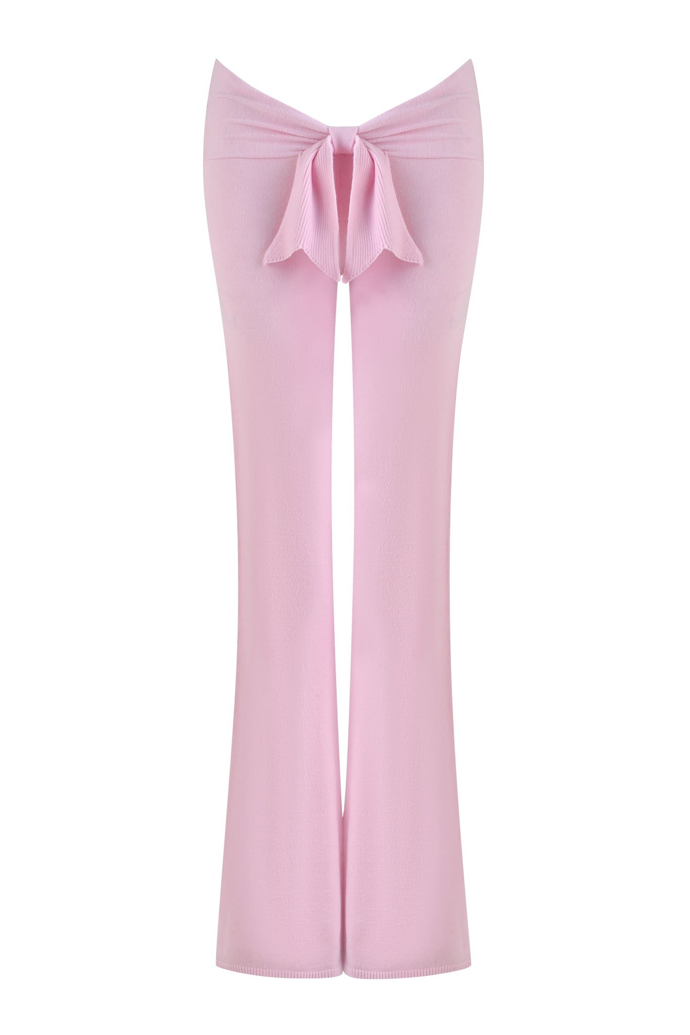 The MORGANA PANT - PINK from I.AM.GIA features a stylish and modern flare with knit fabrication and a distinctive bow at the back in baby pink.