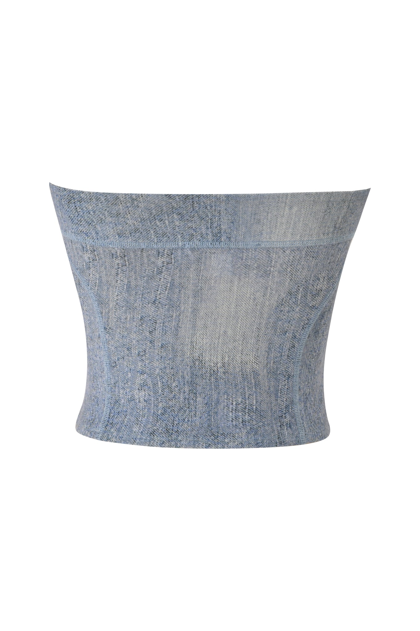 The I.AM.GIA BLARE BOOB TUBE - DENIM TROMPE L'OEIL is a light blue, strapless fitted top shown against a white background.