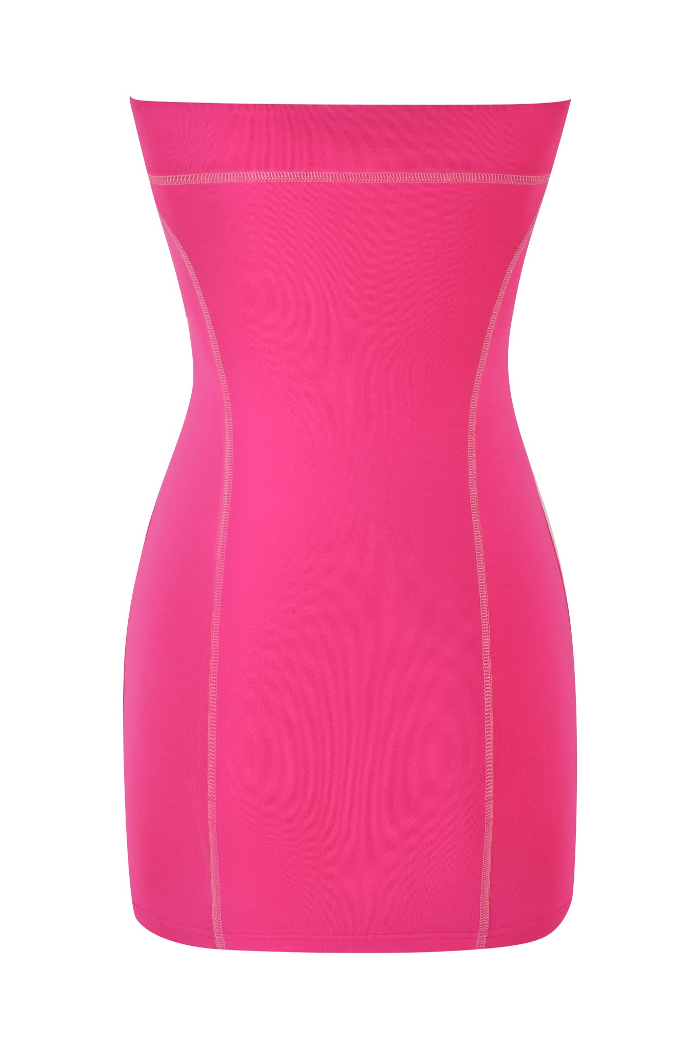 The I.AM.GIA BLARE TUBE MINI DRESS in hot pink features a vibrant, stretchy design with contouring seams, high-waisted fit, and seamless sides for a flattering bodycon silhouette that smooths and streamlines the waist and hips.