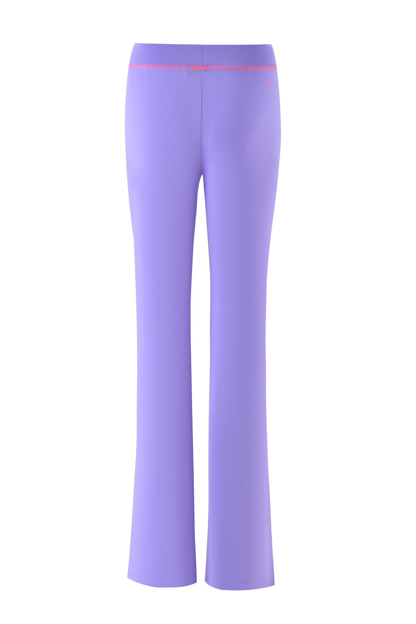 The I.AM.GIA BLARE TRACKPANT in purple showcases a subtle pink waistband line and slightly flared legs, made from stretchy bamboo for style and flexibility.