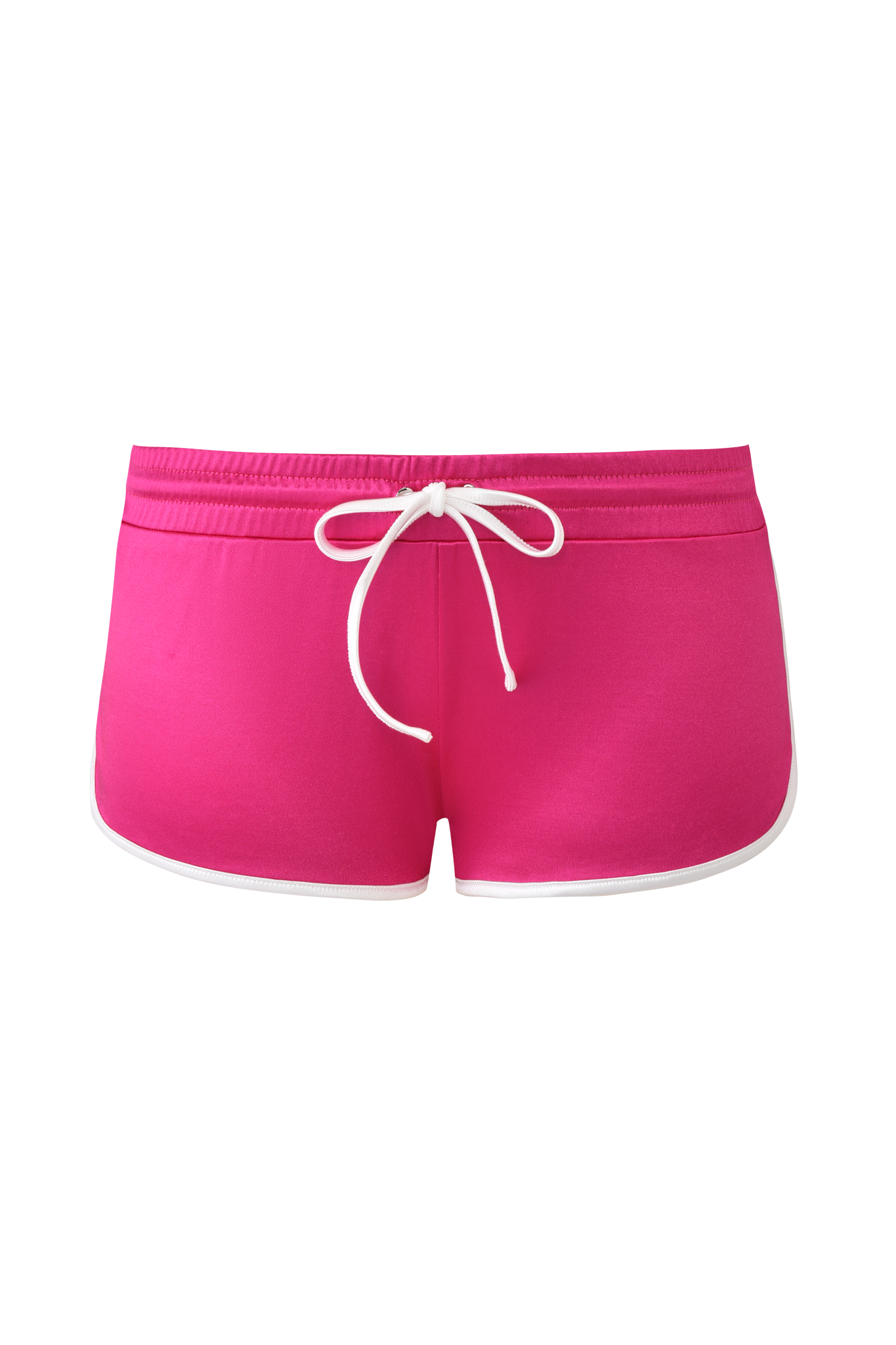 The I.AM.GIA CHERRY SHORT in dark magenta features a dolphin hem, white drawstring, and white edge trim, shown from the front on a plain background.