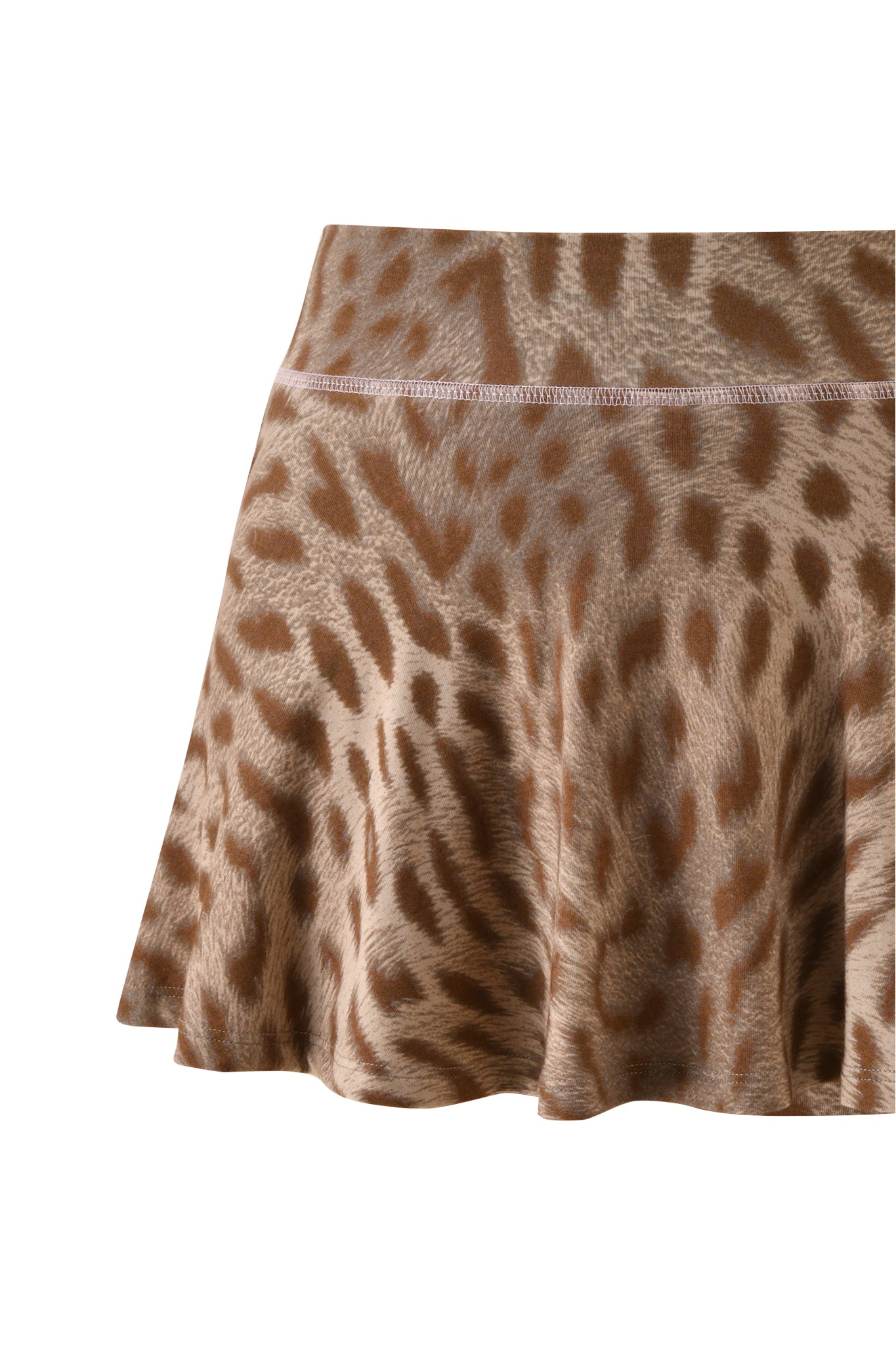 The I.AM.GIA BLARE SKORT - BLAZE CHEETAH showcases a bold brown and tan animal print resembling leopard spots set on a white background.