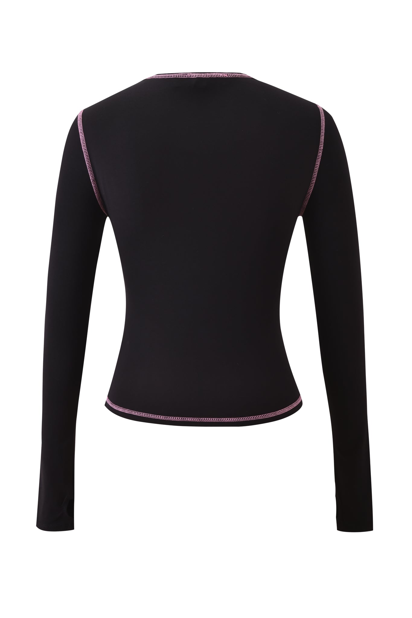 The BLARE LONG SLEEVE TOP - BLACK by I.AM.GIA is a black long sleeve shirt featuring pink trim.