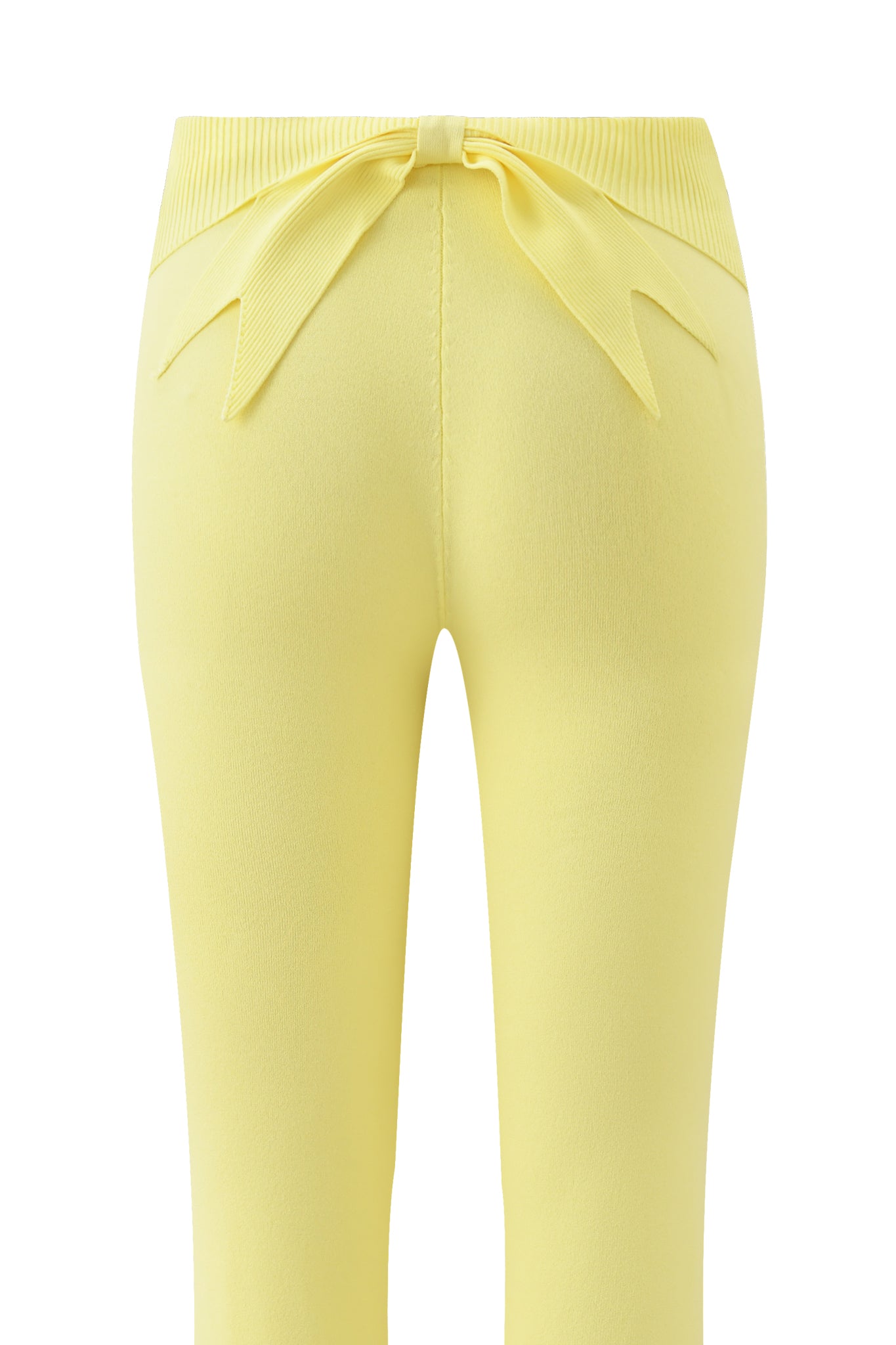Back view of the I.AM.GIA MORGANA 2.0 PANT in Baby Yellow, featuring a decorative bow waistband with pointed detailing and flared leg design for a playful, stylish look.
