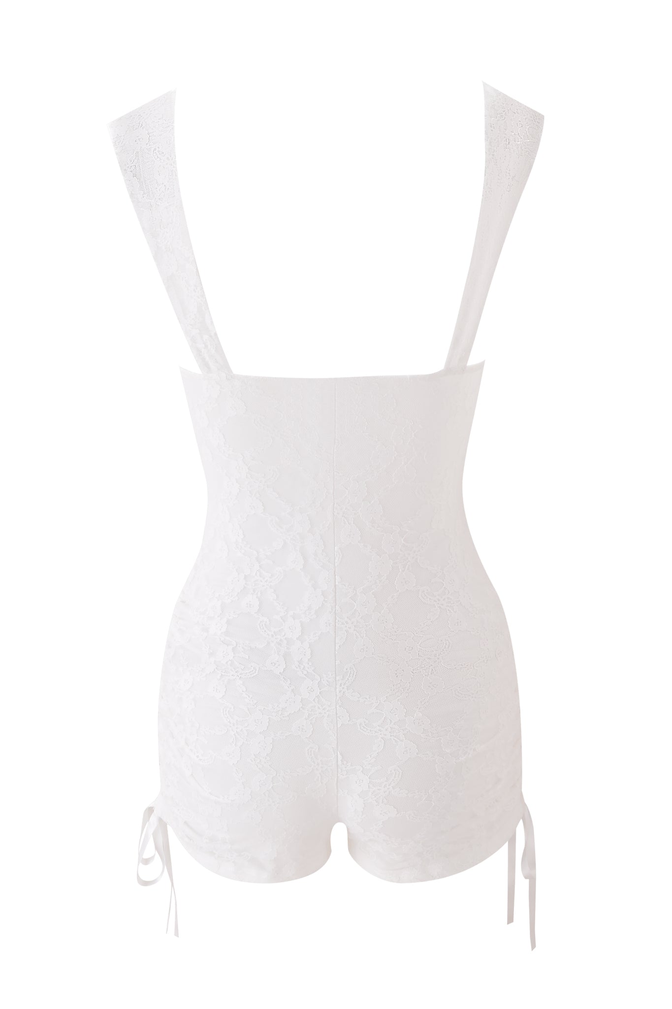 The SONNET PLAYSUIT - WHITE by I.AM.GIA is a chic sleeveless bodycon romper with delicate lace straps and a stylish micro mini silhouette, perfect for any occasion.