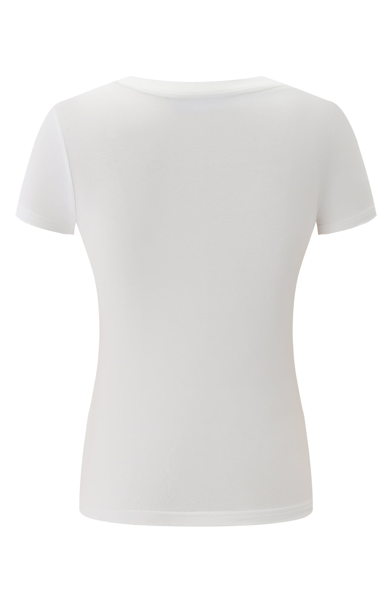 Back view of the I.AM.GIA POLINA THIRSTY TEE in white—this plain, short-sleeved fitted cotton jersey t-shirt features a simple, flattering design without any visible logos, patterns, or embellishments.