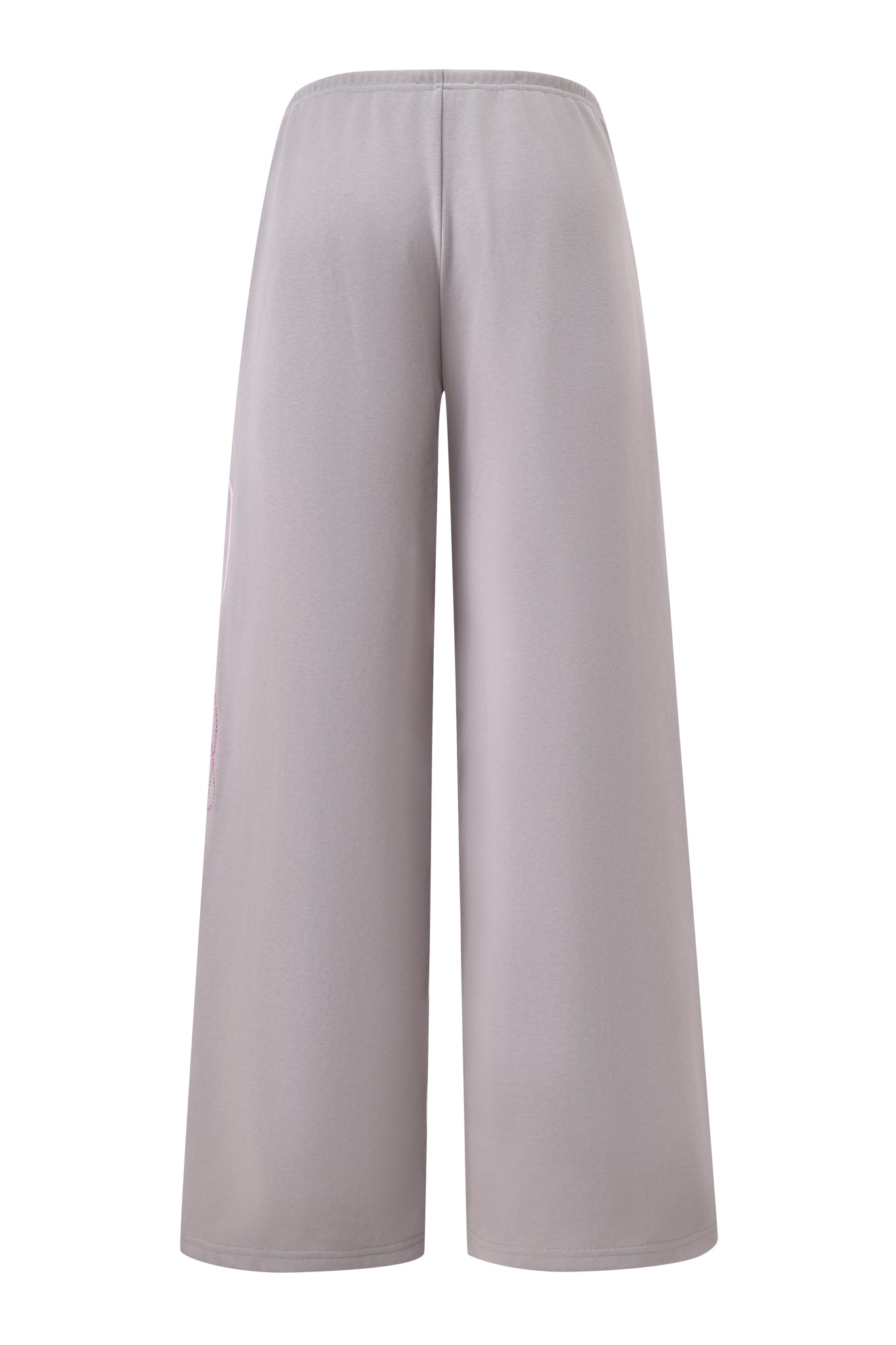 The KADE PANT - GREY by I.AM.GIA are light gray, wide-leg, high-waisted sweatpants with an elastic waistband and a minimal design, shown from the back against a white background with no visible pockets or embellishments.