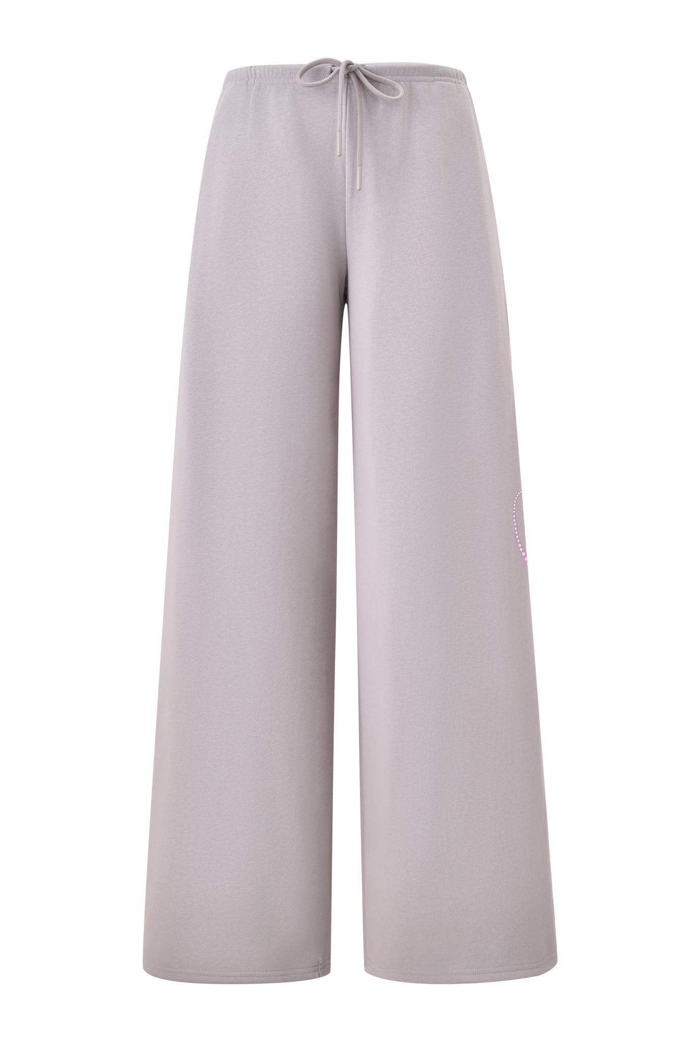 The I.AM.GIA KADE PANT - GREY features a light grey, wide leg design with an elastic waistband and drawstring. Soft fabric and a low rise, baggy fit make these pants ideal for casual days or loungewear. Shown on a white background.