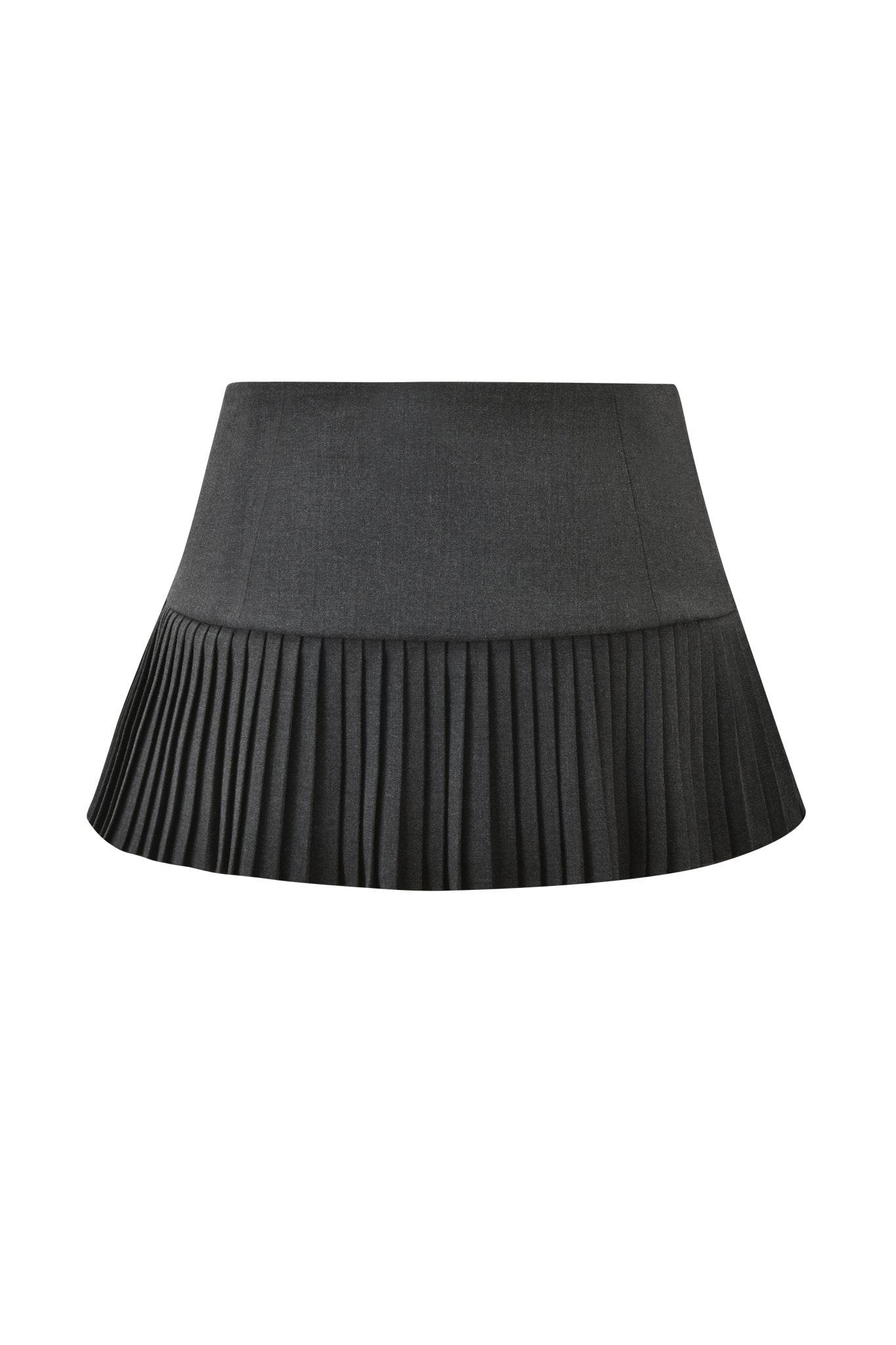 The KERRA SKORT - CHARCOAL by I.AM.GIA features a fitted waistband and structured top, flaring into crisp pleats for a stylish blend of comfort and chic.