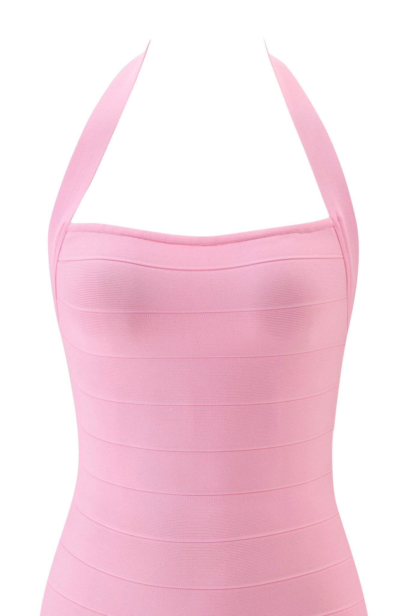 The I.AM.GIA AIDEN BANDAGE MINI DRESS in pink is a fitted, strapless bodycon mini dress with horizontal bandage-style seams and smooth fabric, shown on a white background. No patterns or embellishments are visible.