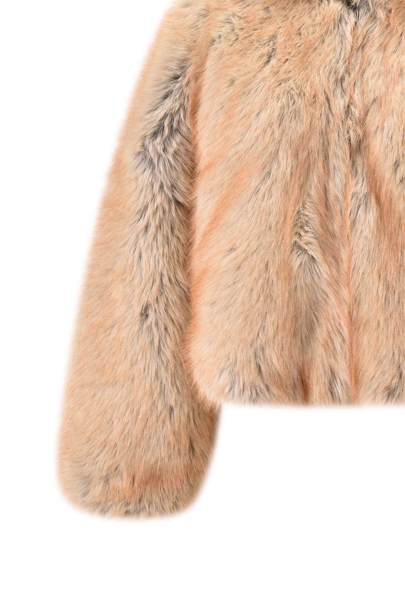 Cropped image of the I.AM.GIA EVEREST REVERSIBLE JACKET in brown, featuring long sleeves and a soft, fluffy faux fur texture, displayed against a white background.