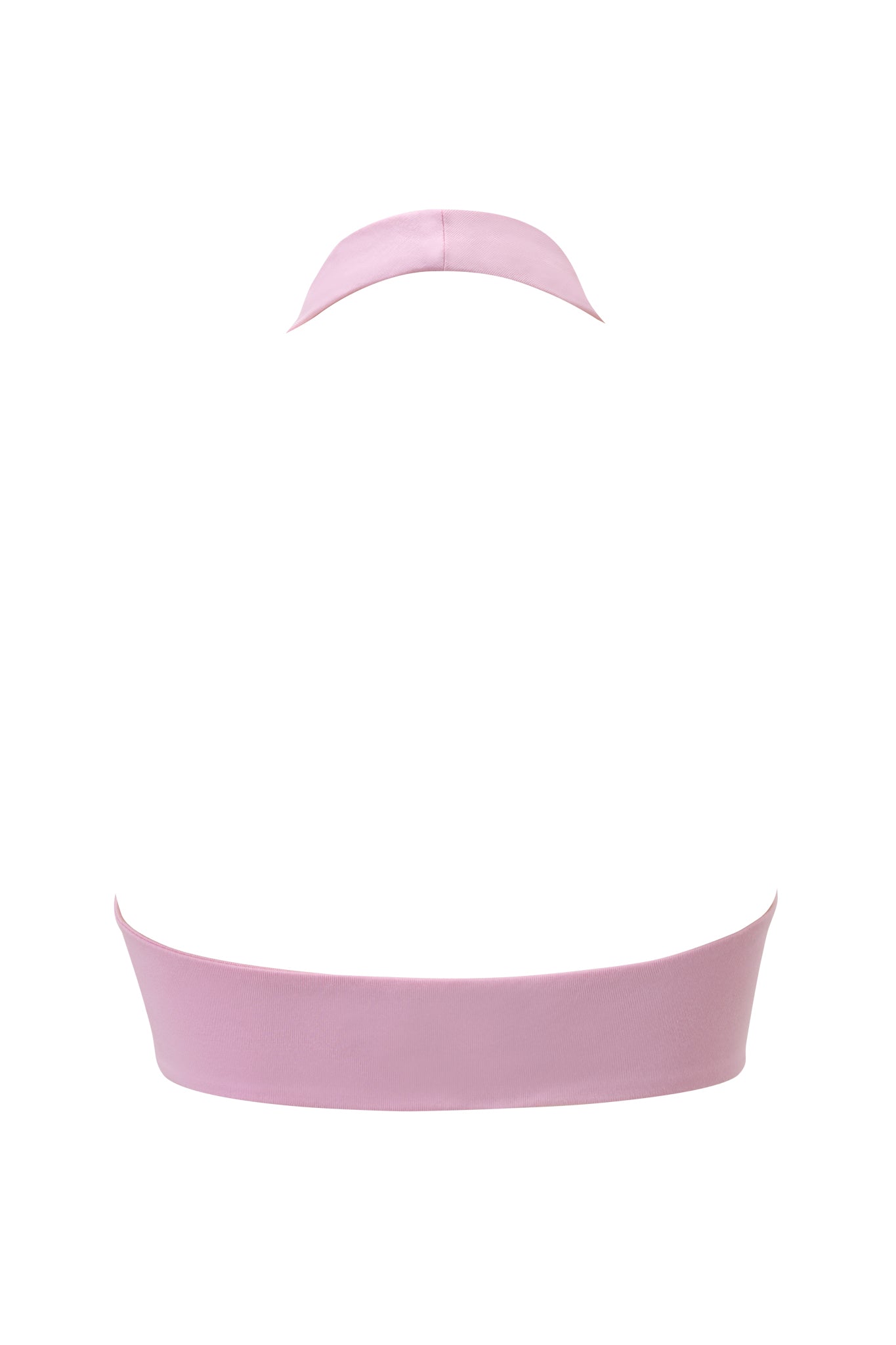 The I.AM.GIA BLARE HALTER CROP TOP in baby pink and white is a light pink, sleeveless bamboo crop top with a curved neckline and matching headband, shown against a white background.
