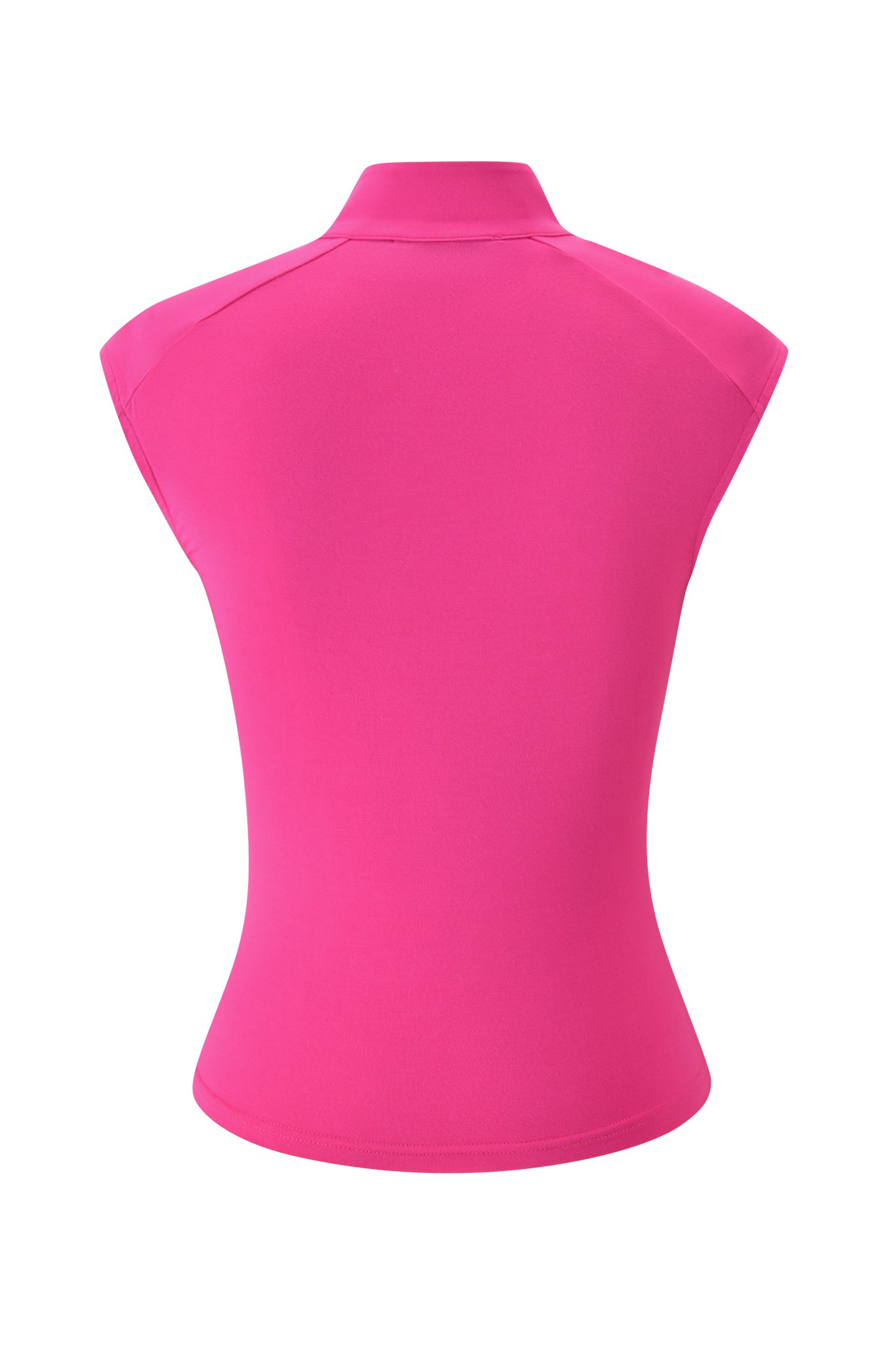 The I.AM.GIA GEORGIA TOP in neon pink is a bold, fitted women’s jersey featuring short sleeves, a high collar, and smooth, stretchy fabric—ideal for creating standout festival looks.