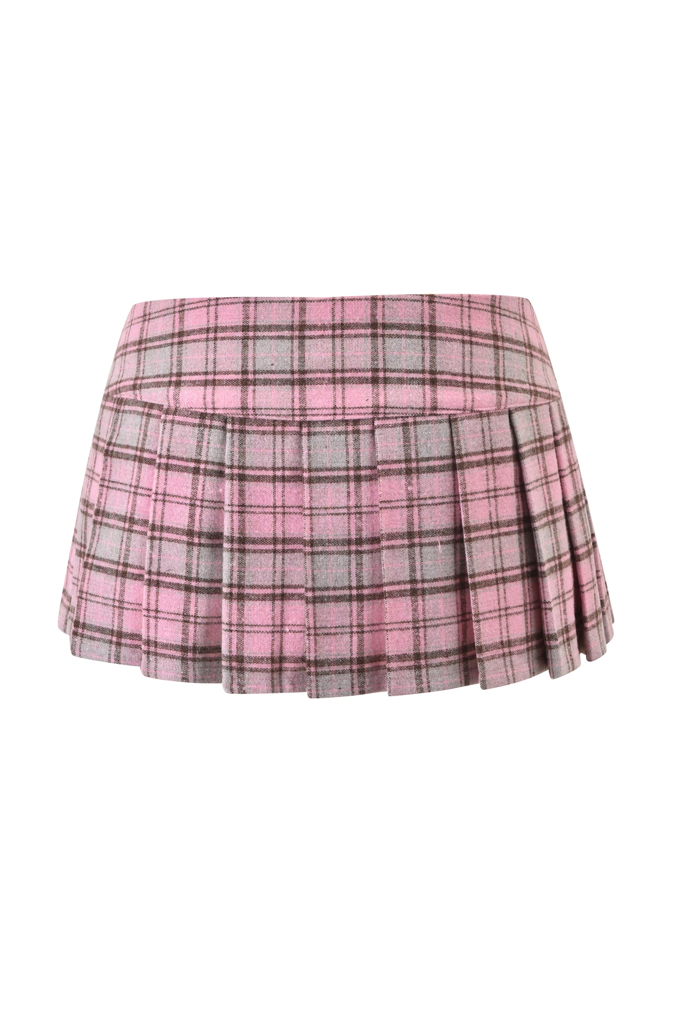The I.AM.GIA BETTY MICRO MINI SKIRT in pink plaid features a short, pleated design and is shown against a white background.