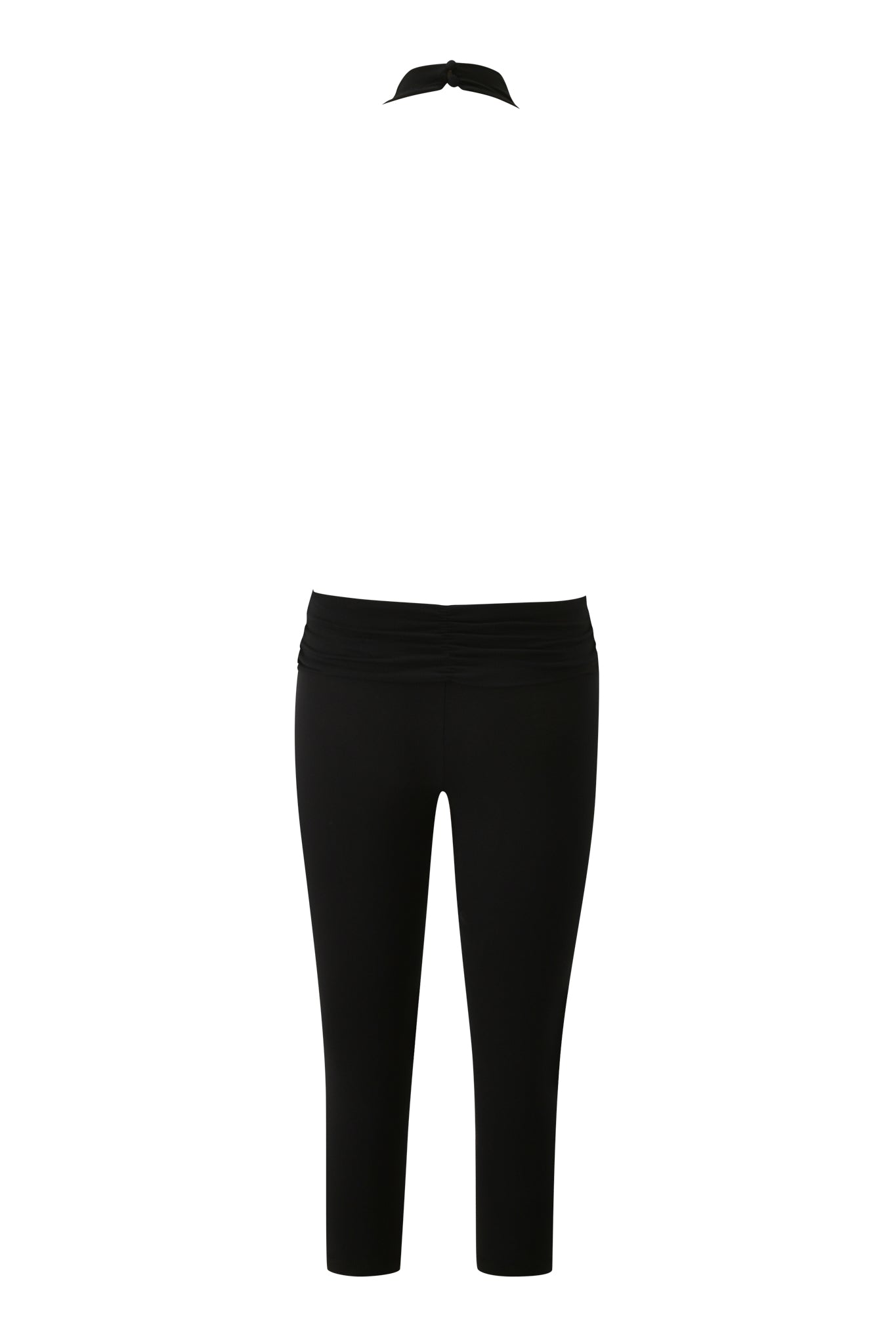 The KAIRA JUMPSUIT - BLACK by I.AM.GIA is shown on a plain white background, featuring a high waist, ankle-length fit, and ruched waistband.