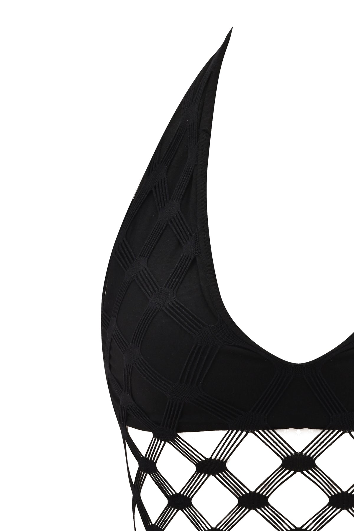Black ZOREEN TOP in bamboo viscose jersey, featuring a sleeveless design, deep V-neckline, and a geometric diamond cutout pattern.