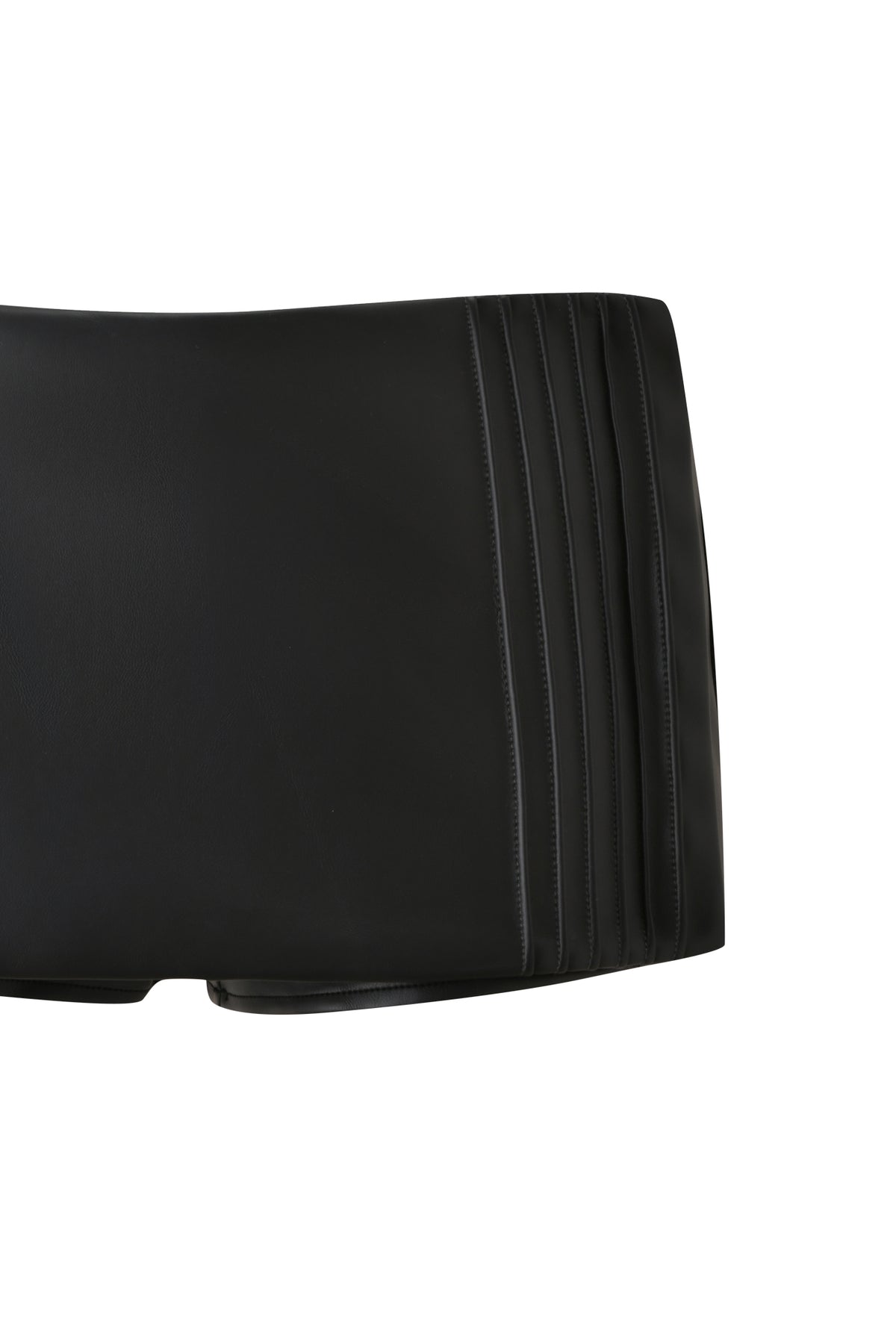 A close-up of a pair of black swim trunks with horizontal stitching details on one side, shown against a white background—perfect for pairing with the KESHA MICRO SKORT - BLACK by I.AM.GIA for a sleek, modern look.
