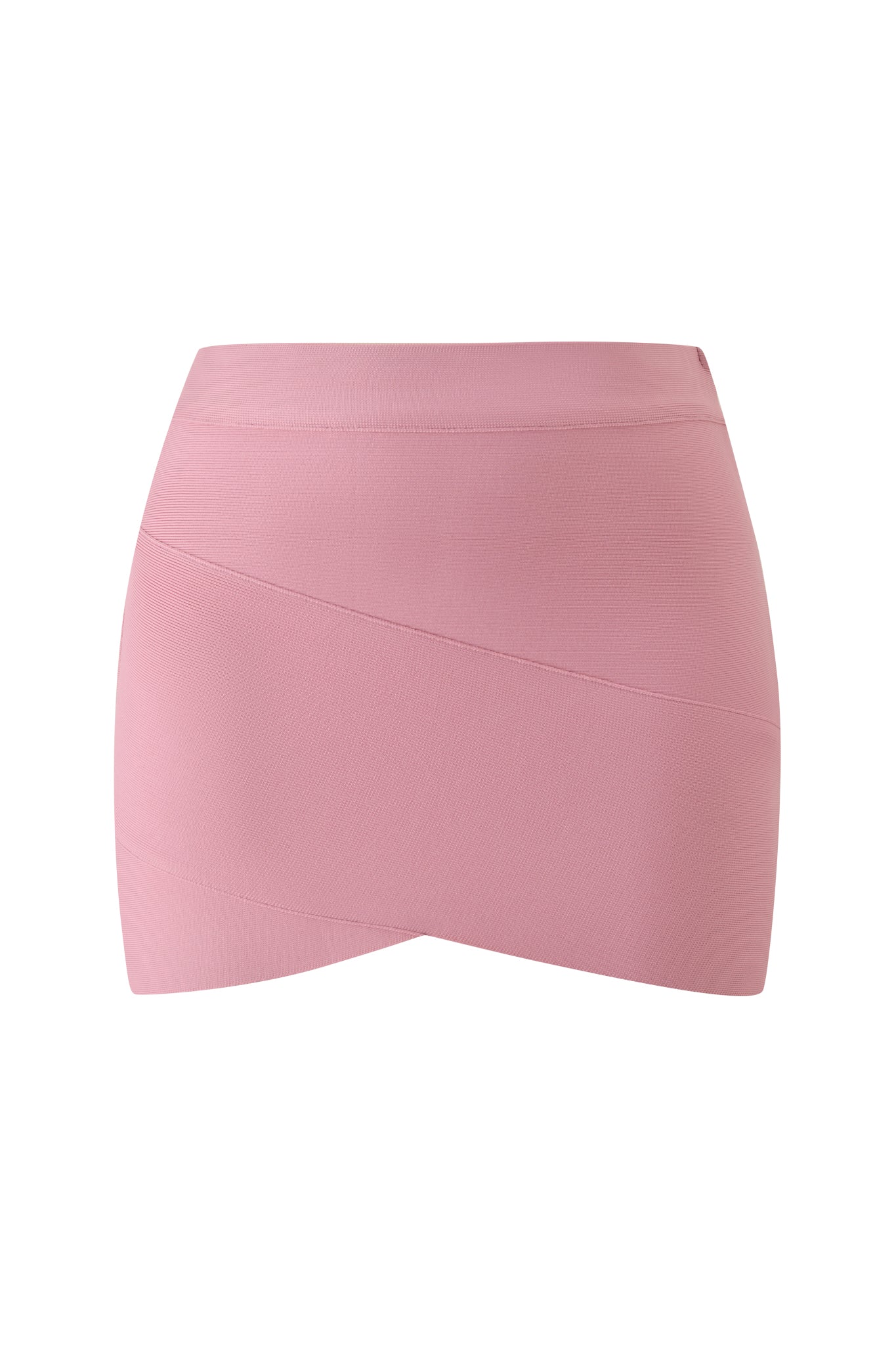 The I.AM.GIA Isela Bandage Mini Skirt in Dusty Rose is a pink micro mini skirt with a fitted bodycon silhouette, an asymmetrical hemline, and distinctive diagonal seam detailing.