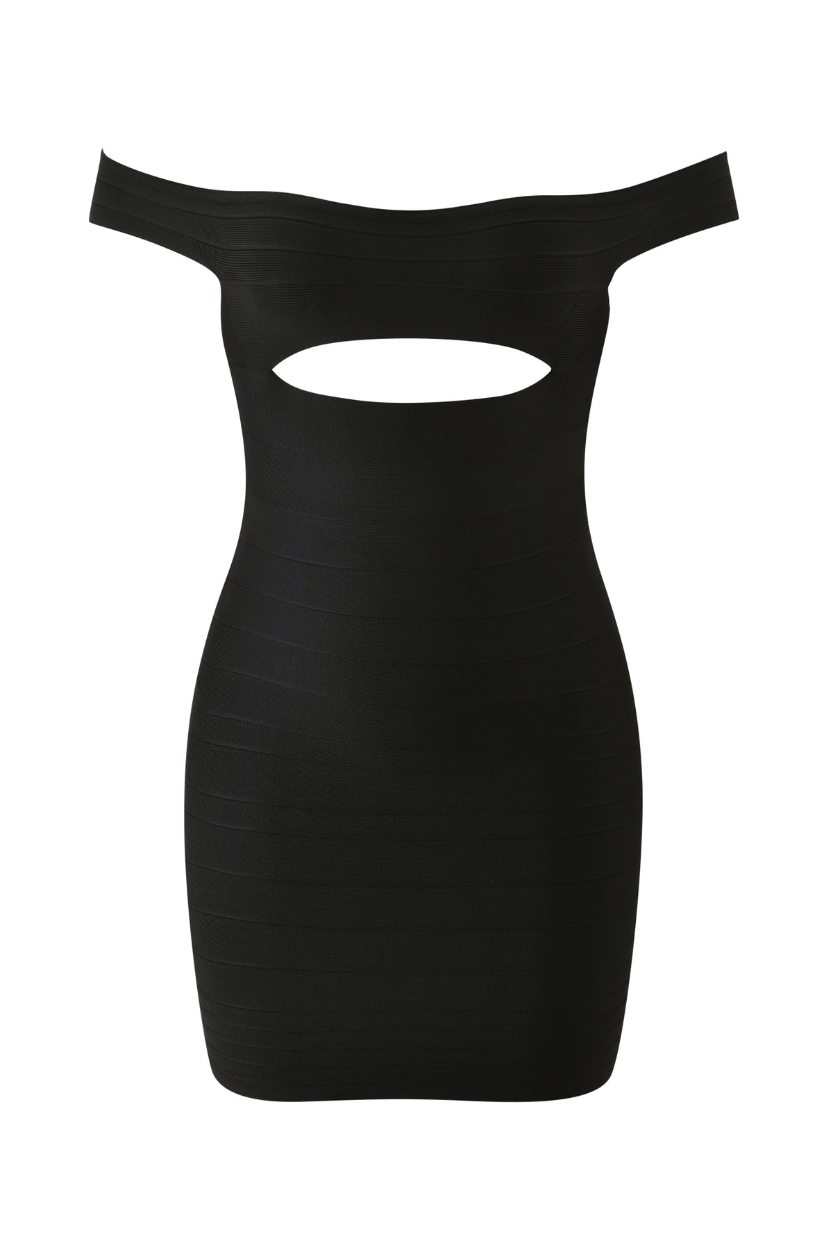 CHAR OFF SHOULDER BANDAGE MINI DRESS - BLACK