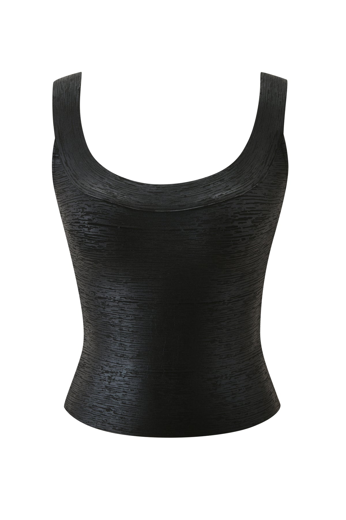 SASHYA BANDAGE TOP - BLACK METALLIC black scoop-neck tank top in a premium knit fabrication with a textured finish.