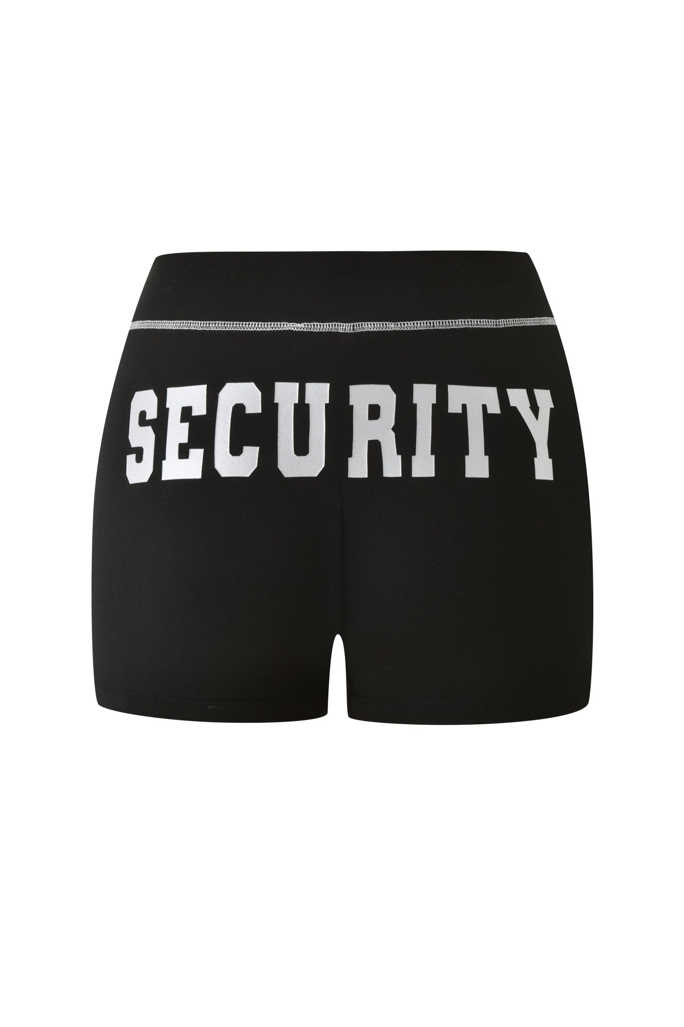 I.AM.GIA’s BLARE SHORT - JET BLACK : SECURITY showcases a bold “SECURITY” graphic in large white lettering across the back and is designed with a comfortable mid-rise waist.