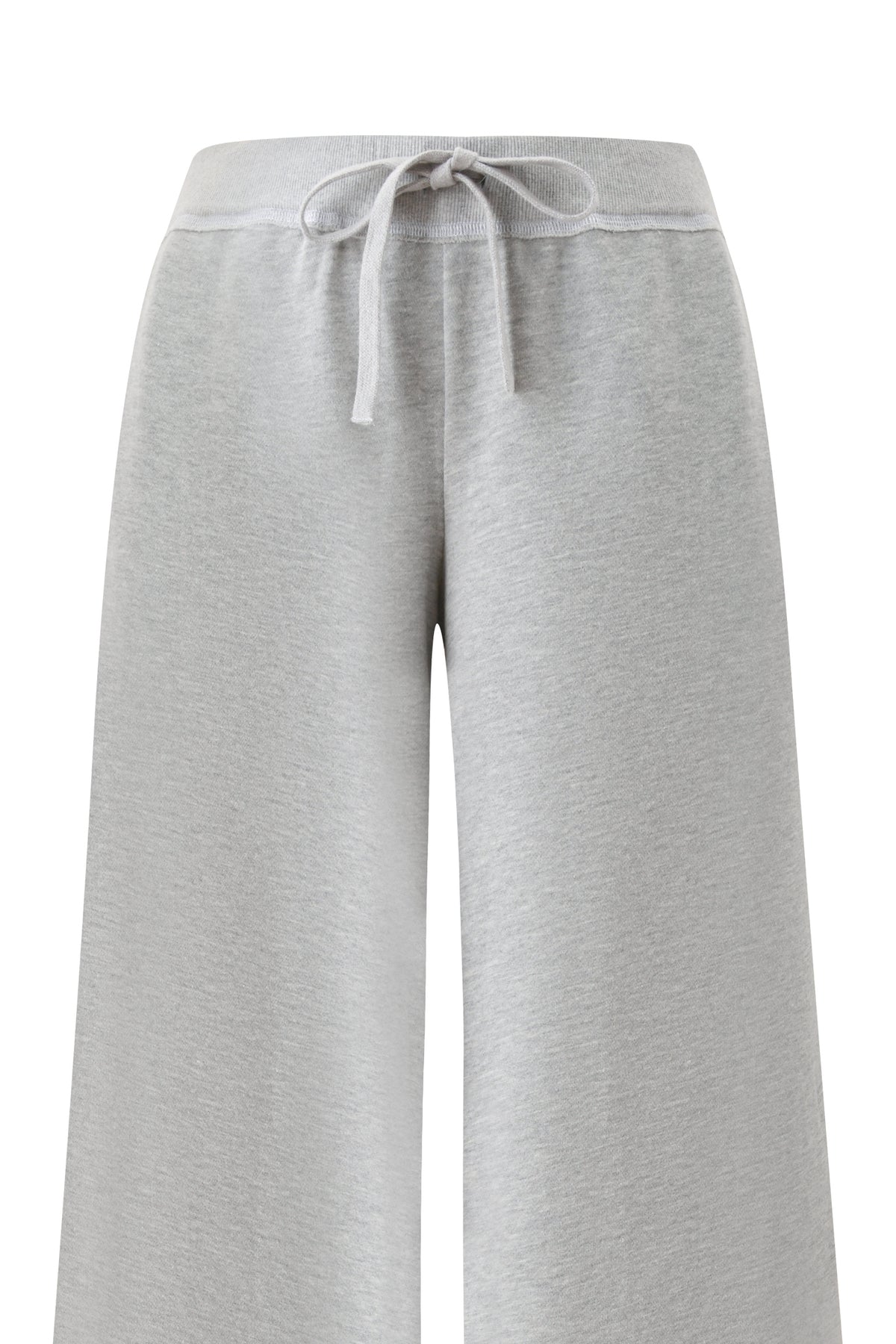 The KOKO TRACKPANT in Heather Grey by I.AM.GIA features a wide-leg silhouette and drawstring waistband, crafted from soft French terry fabric. These sweatpants offer a relaxed, casual fit ideal for lounging or light activity, and are showcased against a plain white background.