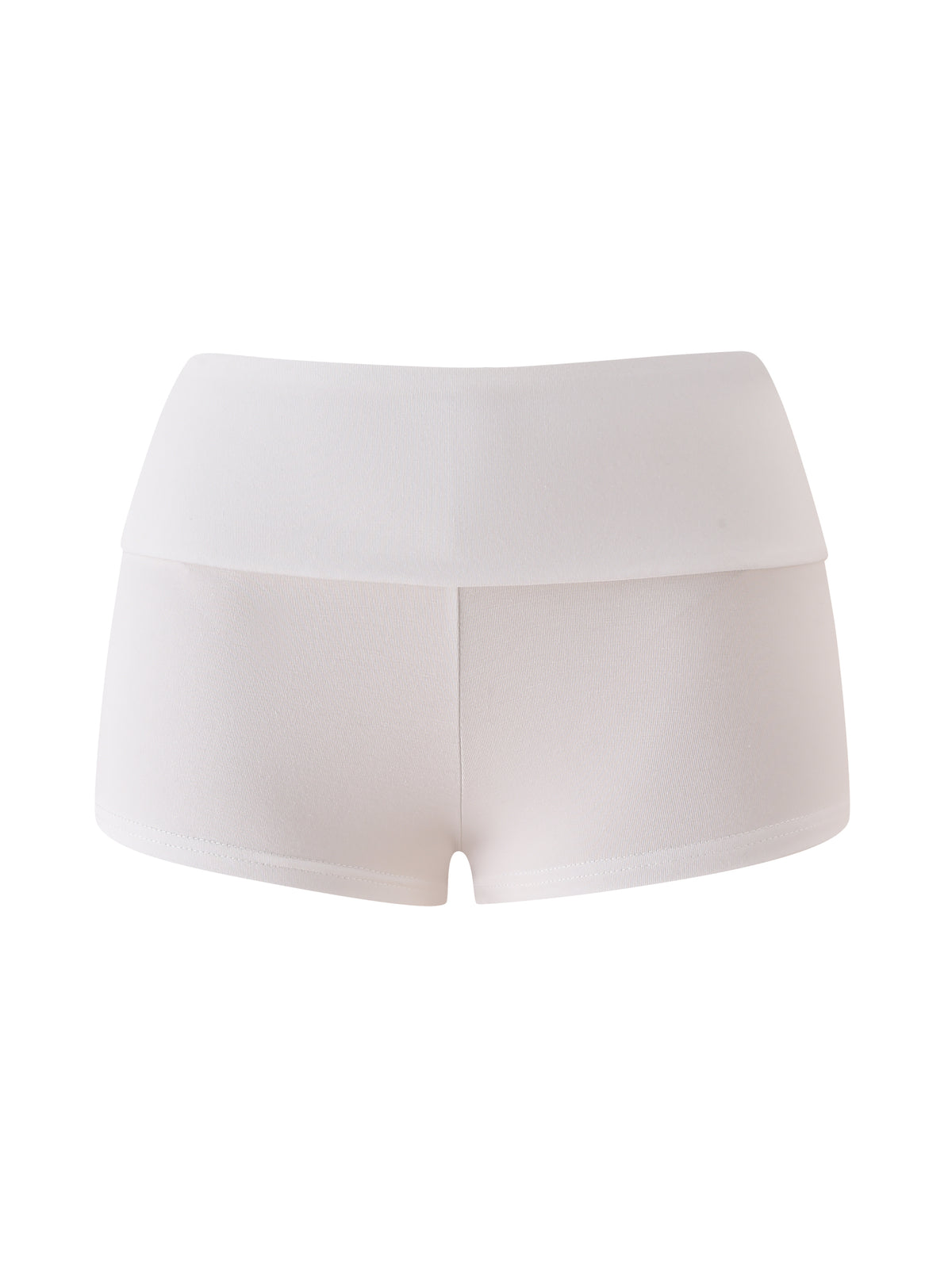 The I.AM.GIA T-REX BLARE 2.0 SHORT - WHITE features a high-waisted, seamless design with a wide waistband, shown from the front against a plain background—ideal for I.AM.GIA shorts fans.