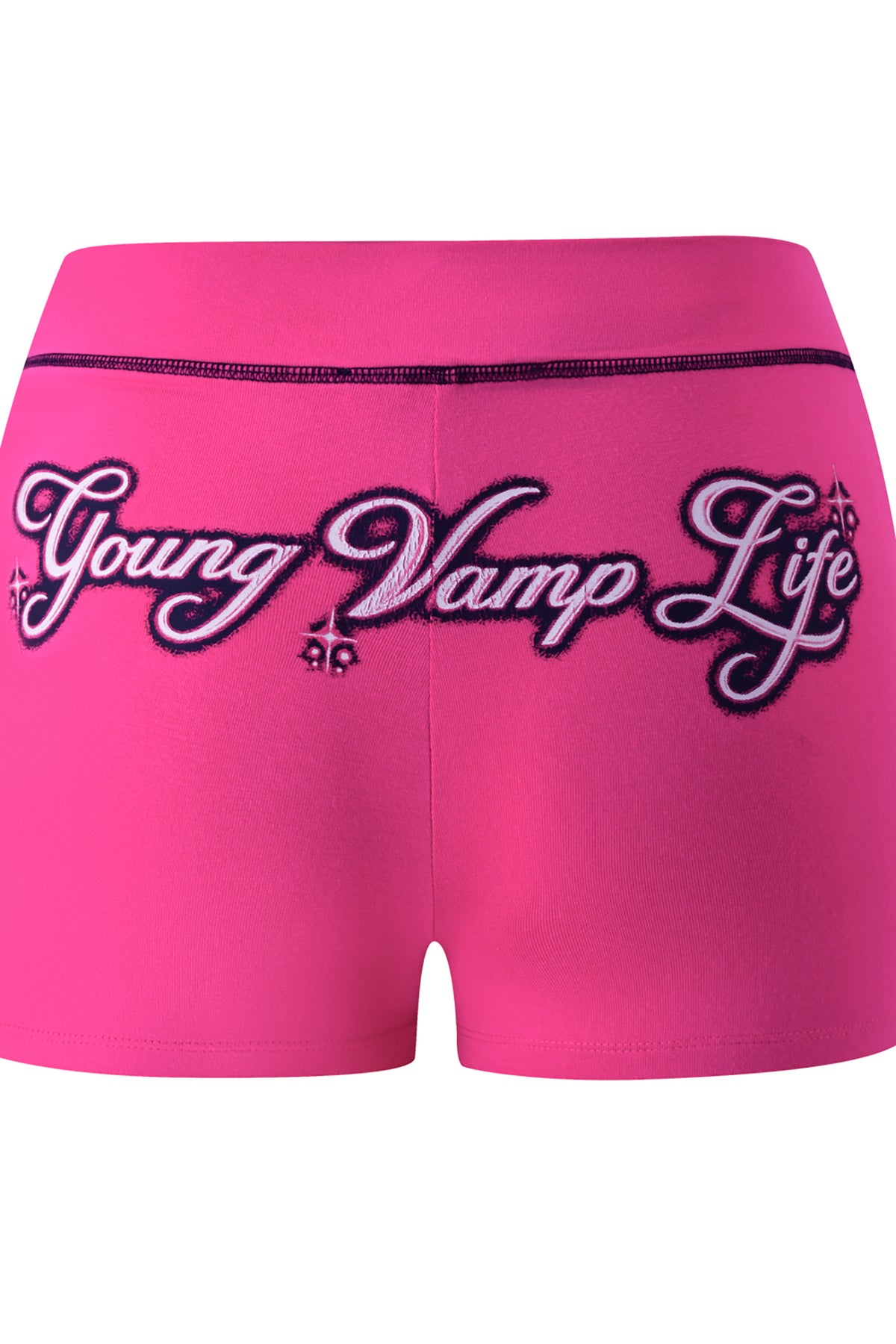 I.AM.GIA YVL BLARE SHORT - PINK hot pink bamboo shorts with “Young Vamp Life” embroidered in white script across the back.